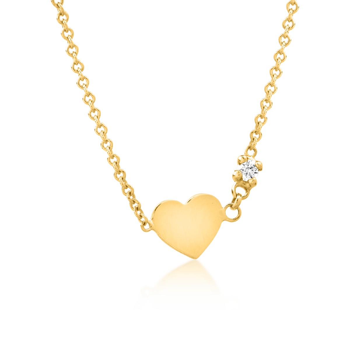 14K sárga arany szívű gyermek nyaklánc medállal 0.02kt gyémánttal
