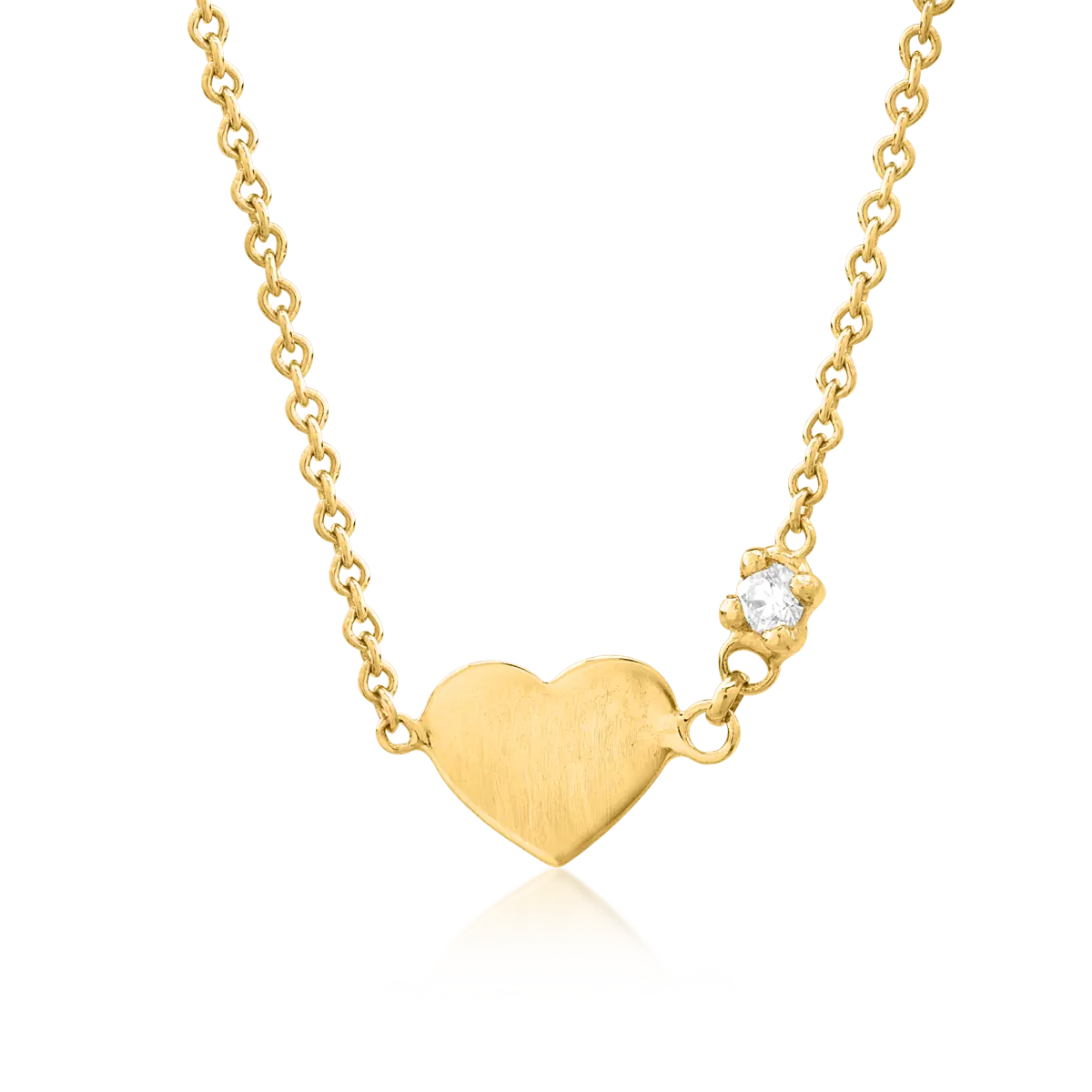 18K sárga arany szívű gyermek medál nyaklánc 0.02ct gyémánttal