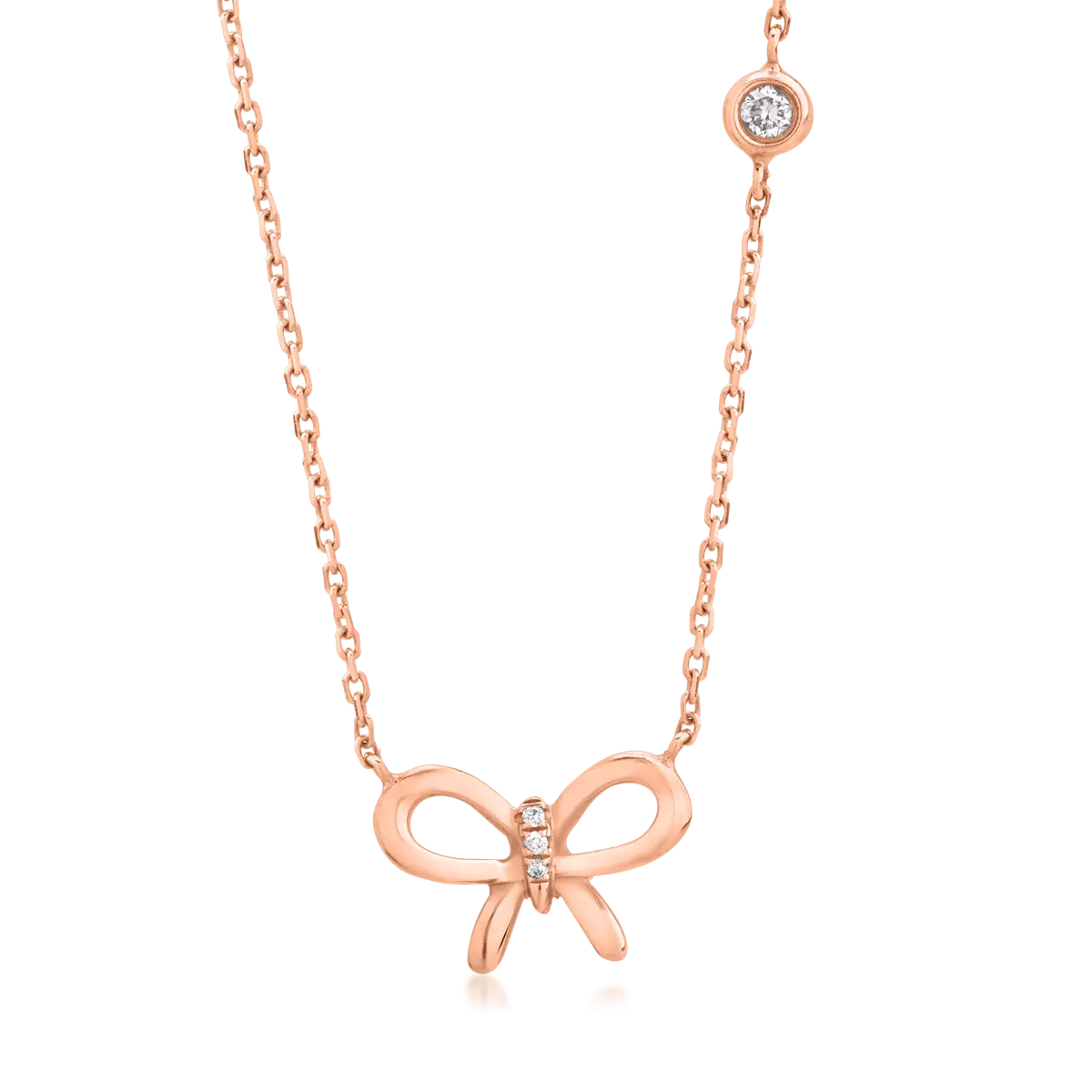 18K rose gold knot pendant chain with 0.026ct diamond and 0.009ct diamonds