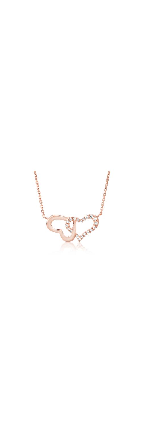 18K rose gold hearts pendant chain with 0.052ct diamonds