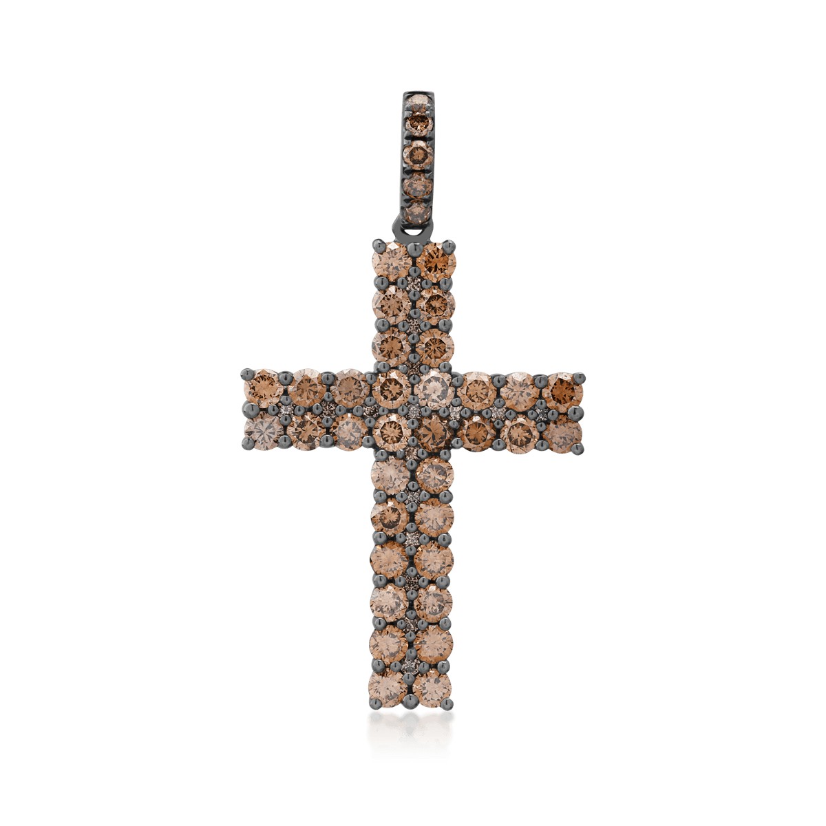 Pandantiv cruce din aur negru de 18K cu diamante maro de 1.85ct