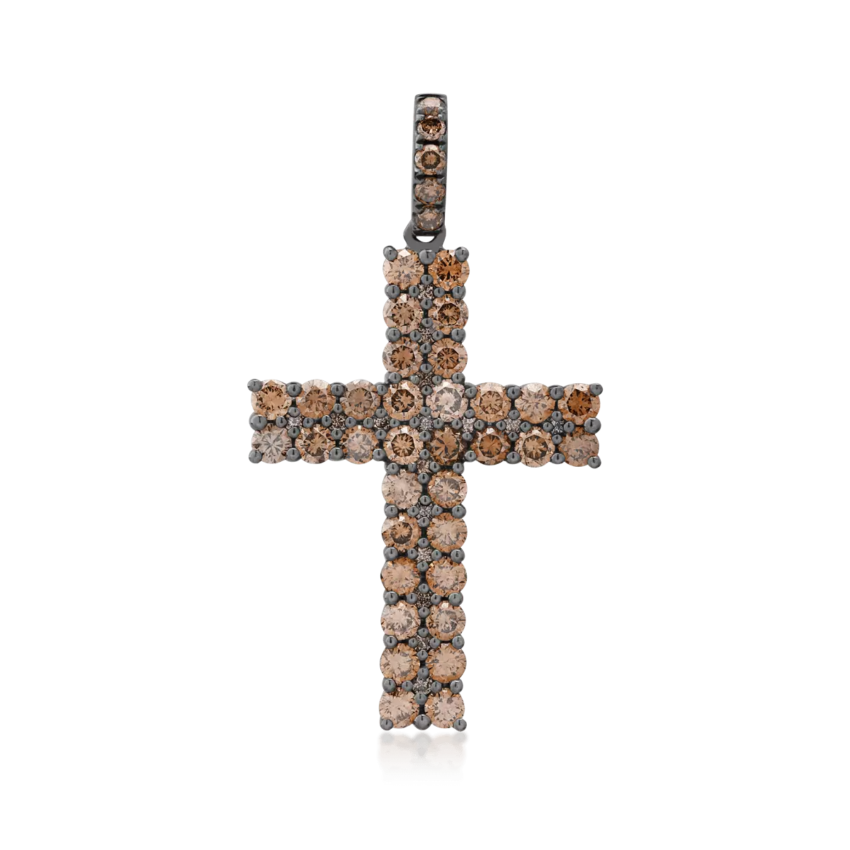 Pandantiv cruce din aur negru de 18K cu diamante maro de 1.85ct