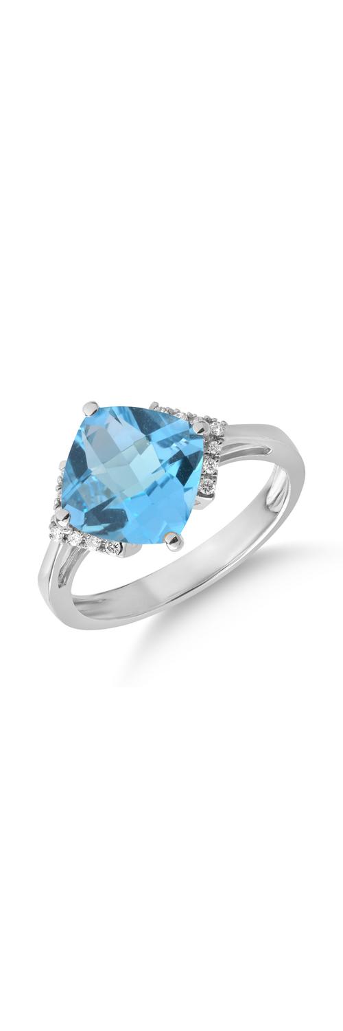 18K white gold ring with 3.6ct blue topaz and 0.08ct diamonds