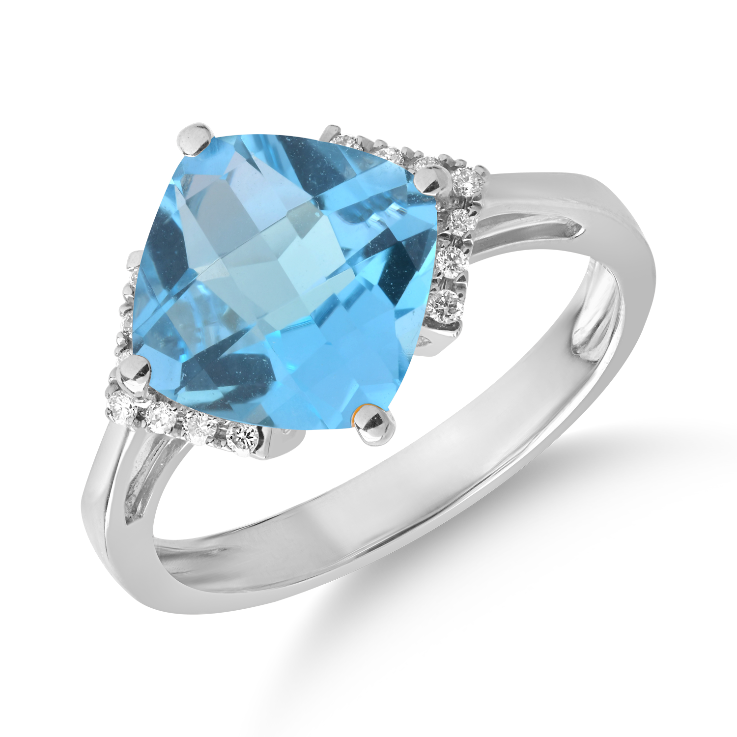 18K white gold ring with 3.6ct blue topaz and 0.08ct diamonds