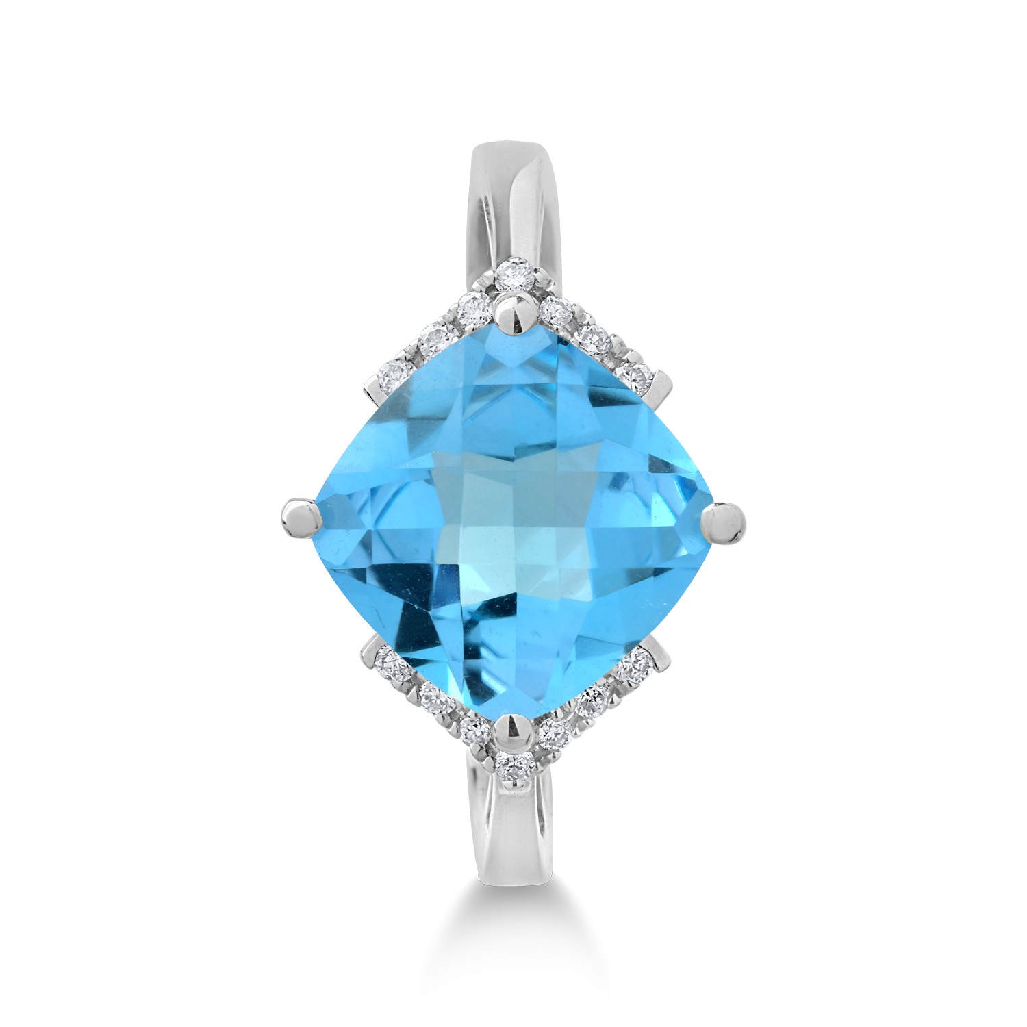 Inel din aur alb de 18K cu topaz albastru de 3.6ct si diamante de 0.08ct