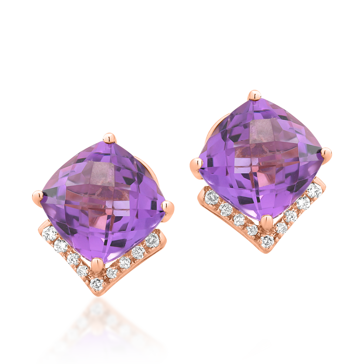 18K rose gold earrings with 4.5ct amethysts and 0.1ct diamonds