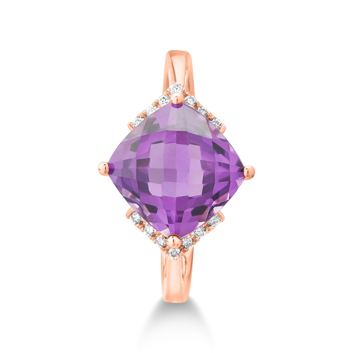 18K rose gold ring with 3.3ct amethyst and 0.08ct diamonds