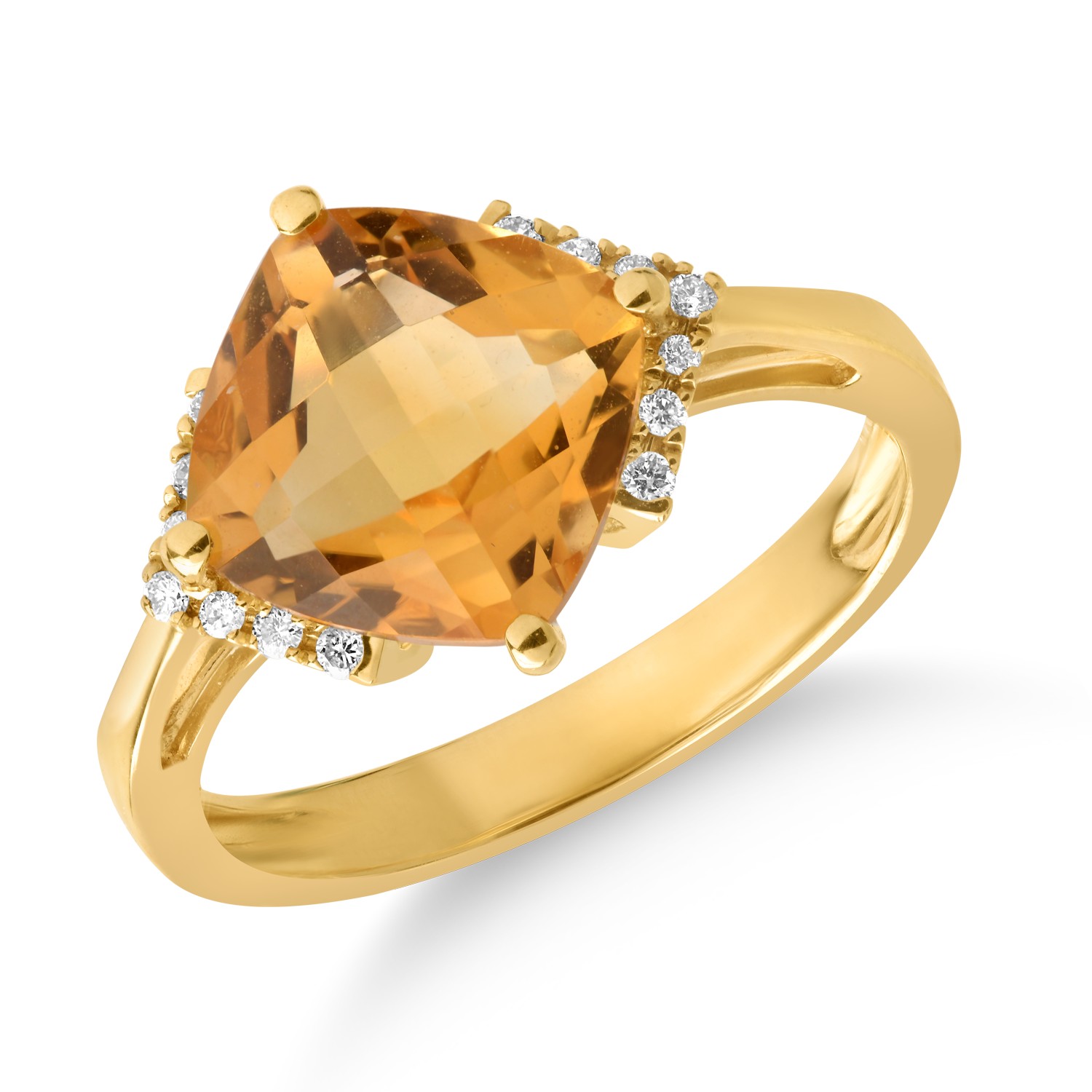 Inel din aur galben de 18K cu citrin de 3.2ct si diamante de 0.08ct