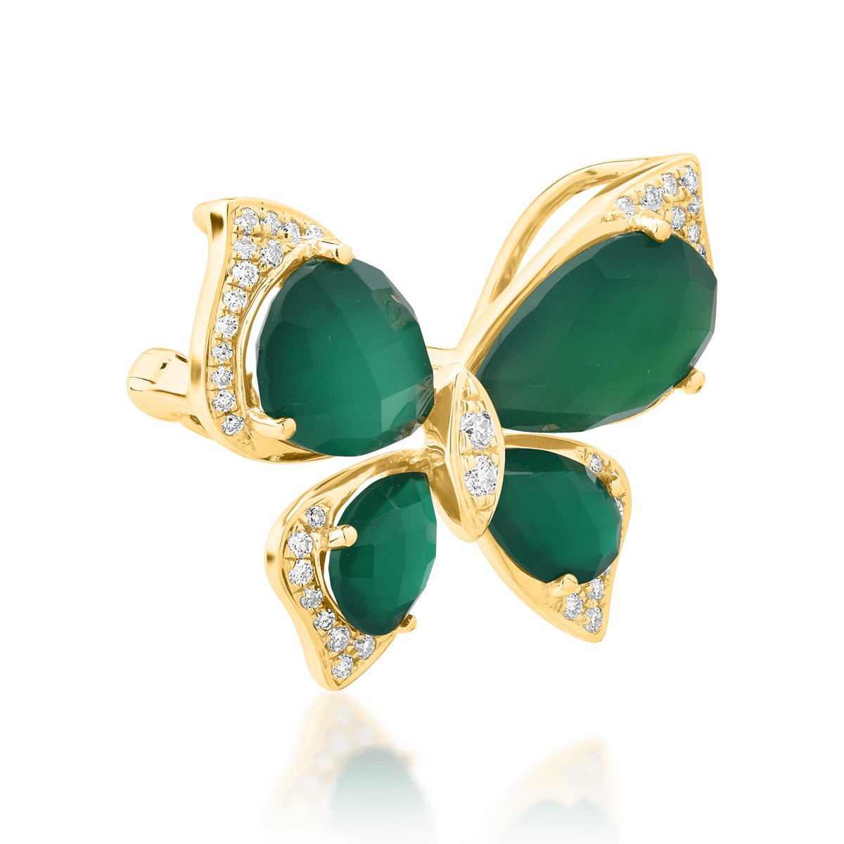 18K yellow gold brooch with 5.4ct green agate and 0.21ct diamonds