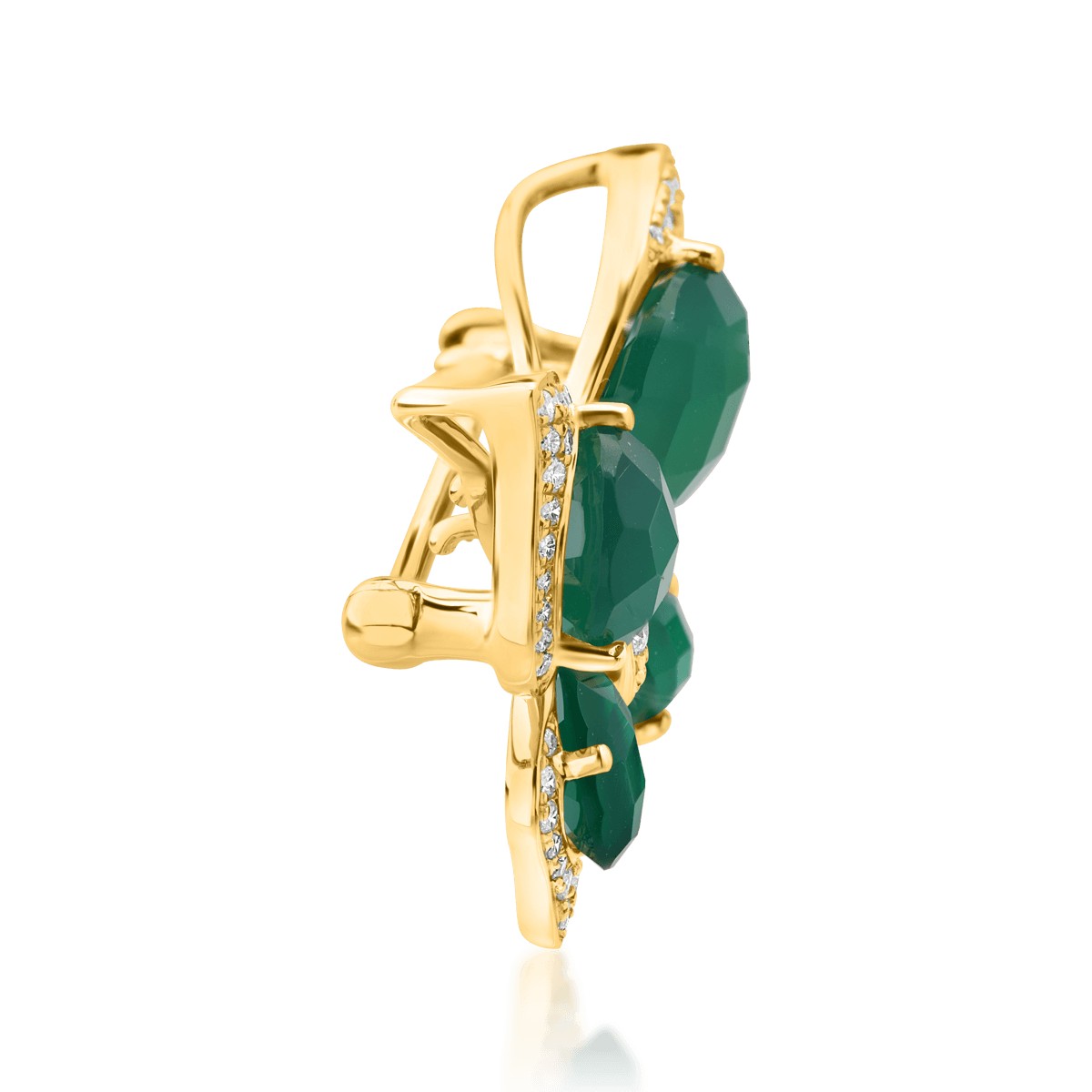 18K yellow gold brooch with 5.4ct green agate and 0.21ct diamonds