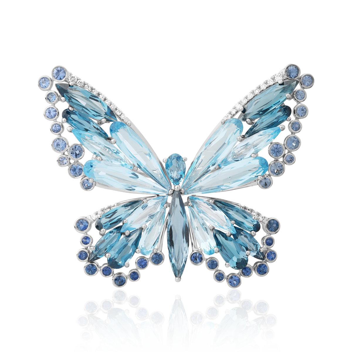 18K white gold brooch with 11.9ct blue topaz and 5.1ct london blue topaz