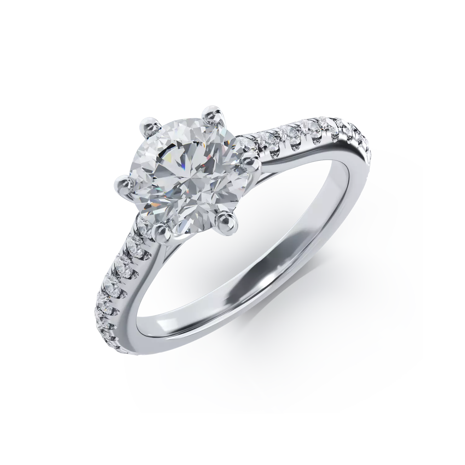Pierścionek zaręczynowy z 18K białego złota, diament 1.31kr i diamenty 0.307kr