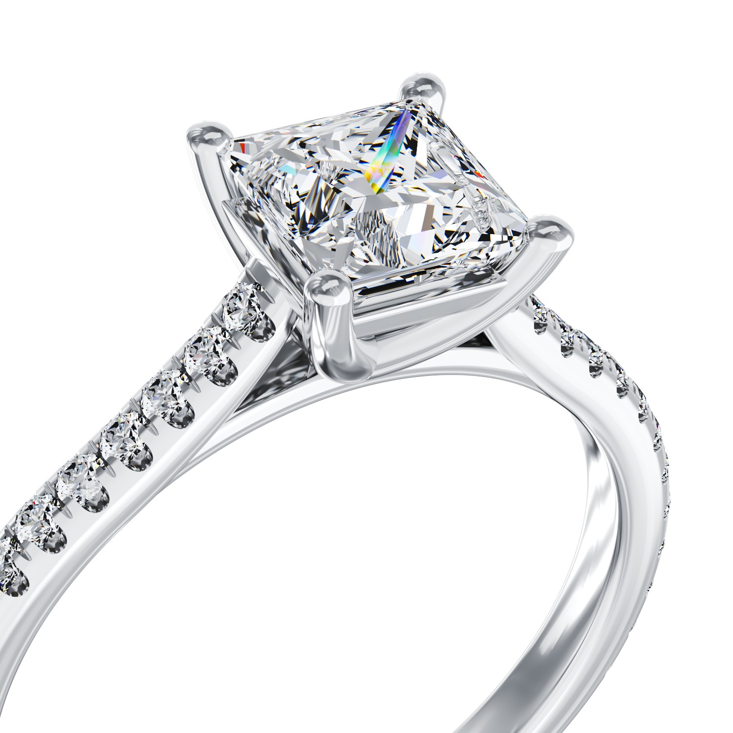 Годежен пръстен от бяло злато 18K с диамант 1.01гкт u диаманти 0.256гкт