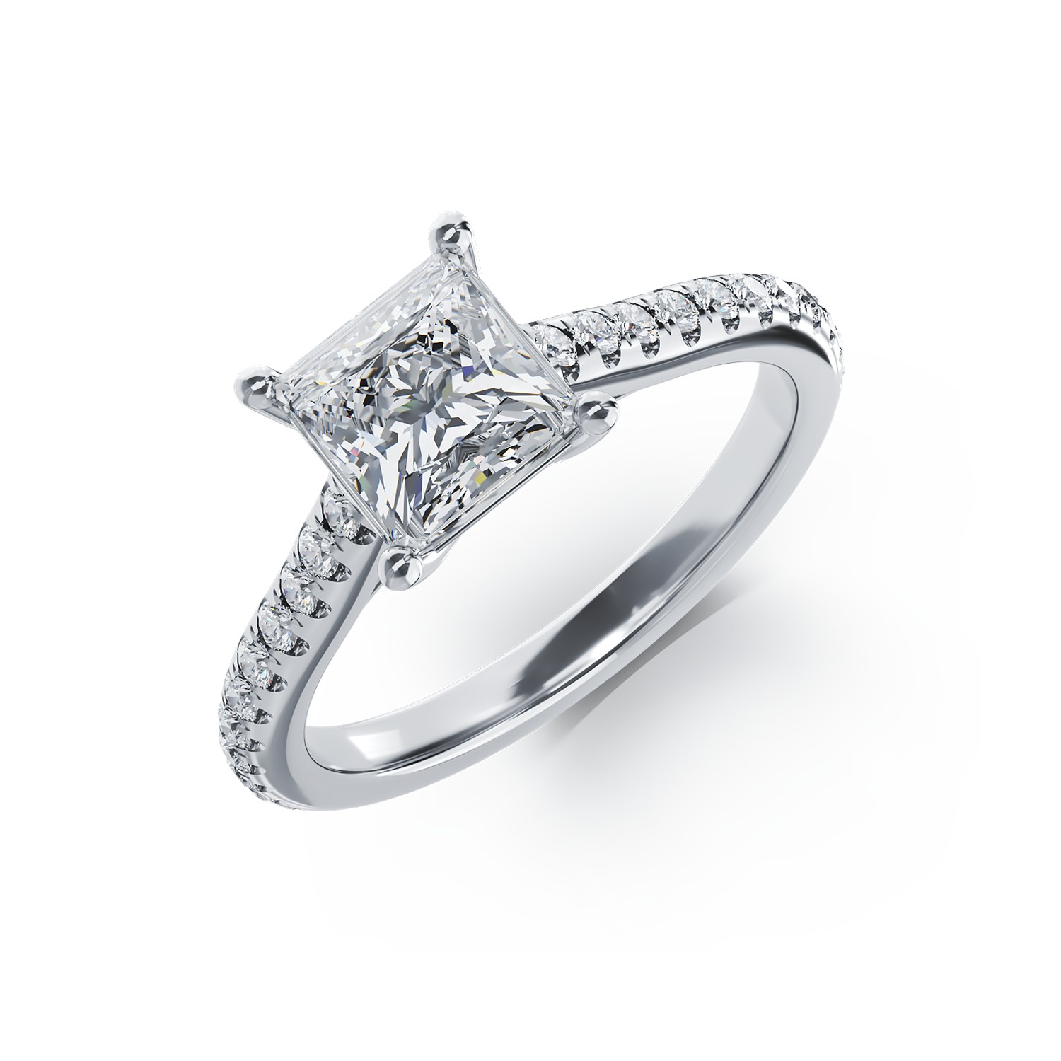 Годежен пръстен от бяло злато 18K с диамант 1.5гкт u диаманти 0.33гкт