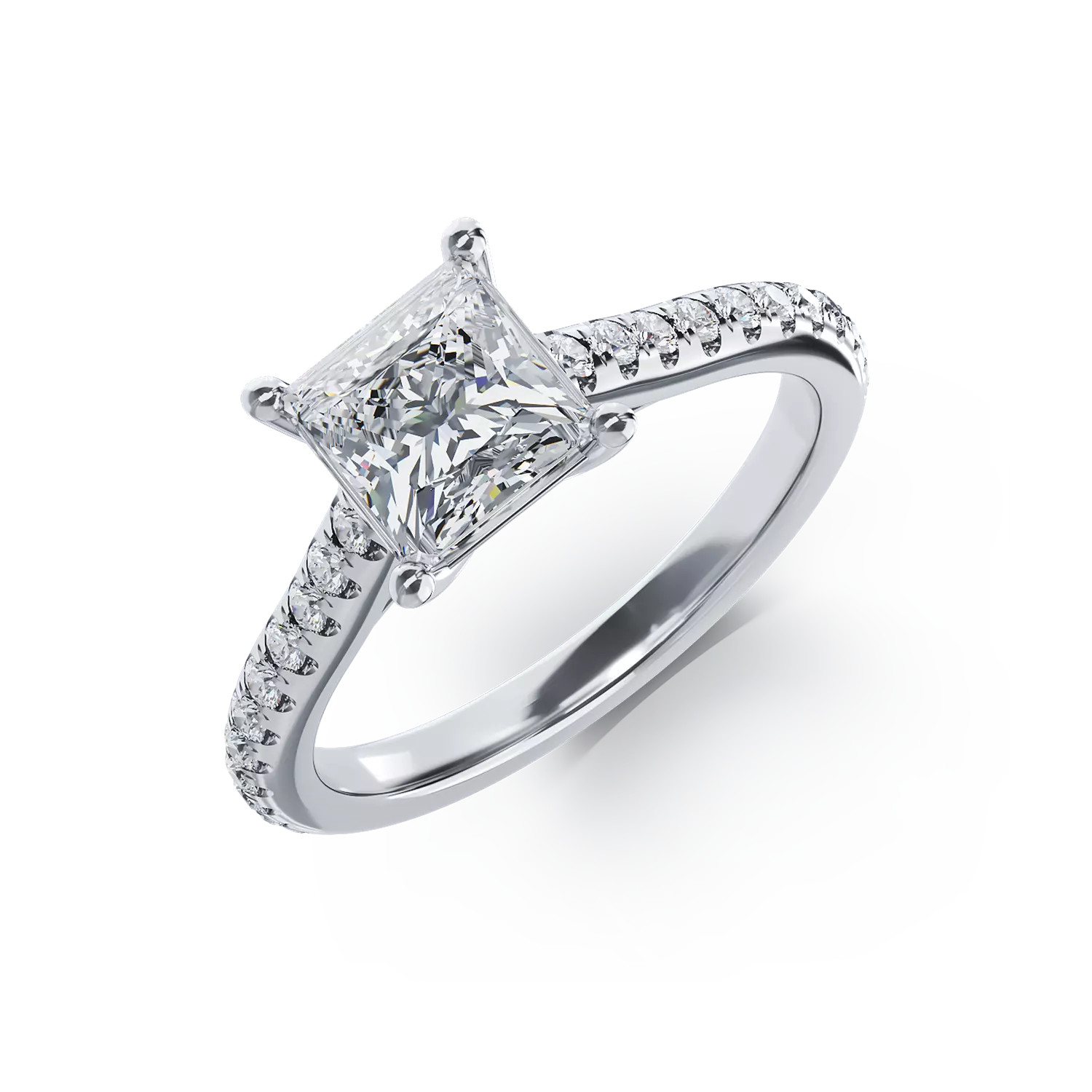 Pierścionek zaręczynowy z 18K białego złota, diament 1.5kr i diamenty 0.33kr