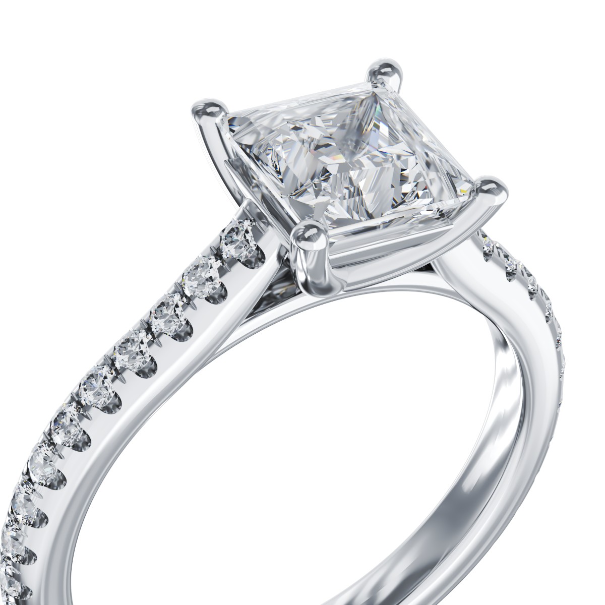 Inel de logodna din aur alb de 18K cu diamant de 1.5ct si diamante de 0.33ct