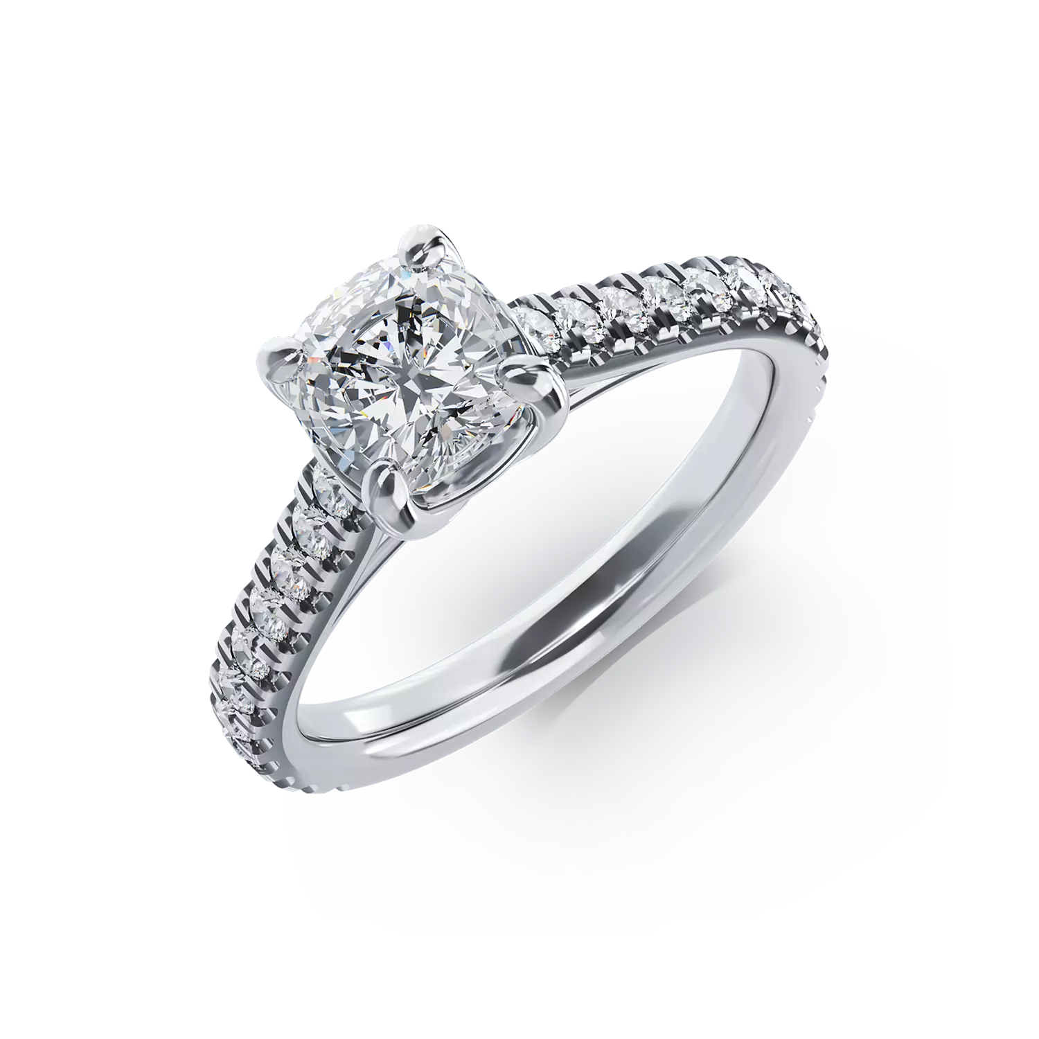 Inel de logodna din aur alb de 18K cu diamant de 1.2ct si diamante de 0.375ct