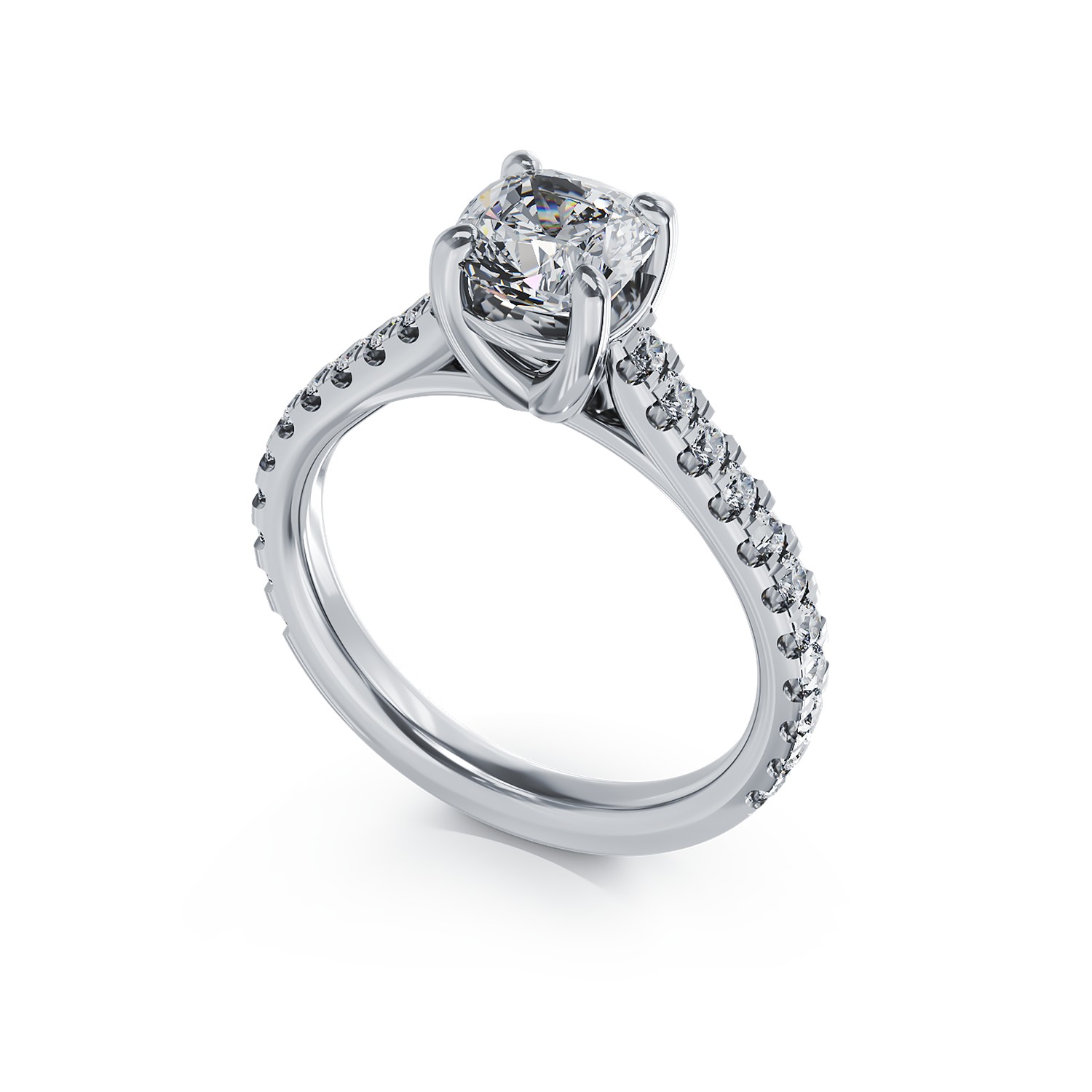 Годежен пръстен от бяло злато 18K с диамант 1.2гкт u диаманти 0.375гкт