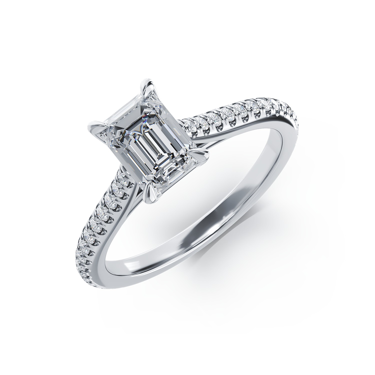 18K white gold engagement ring with one 1ct diamond and 0.22ct diamonds