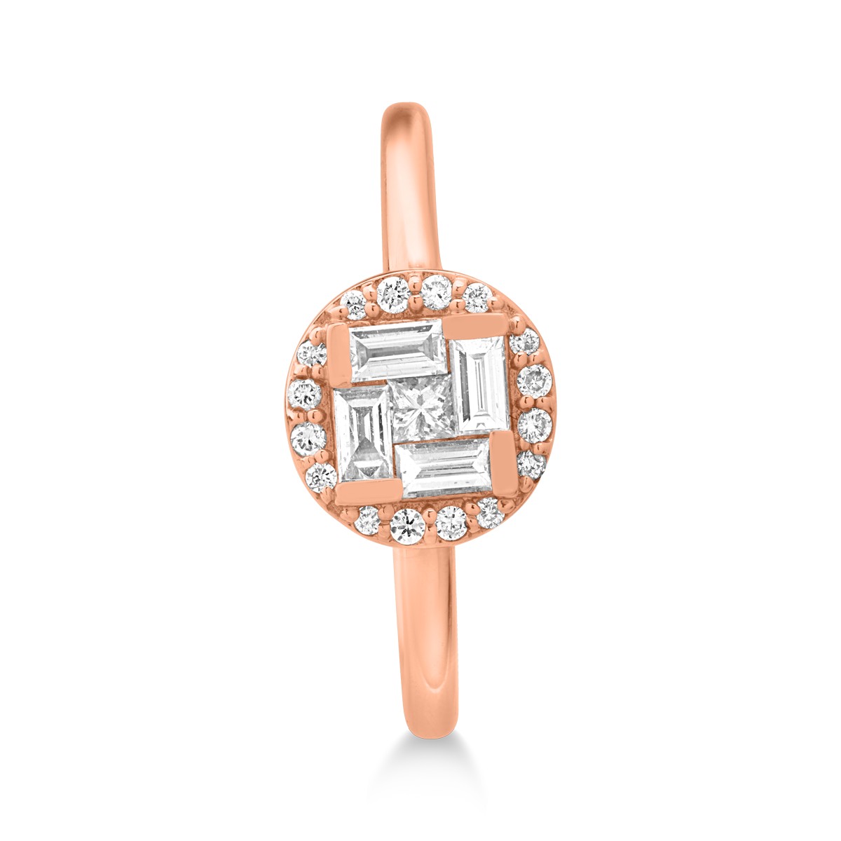 Inel din aur roz de 18K cu diamant de 0.066ct si diamante de 0.268ct