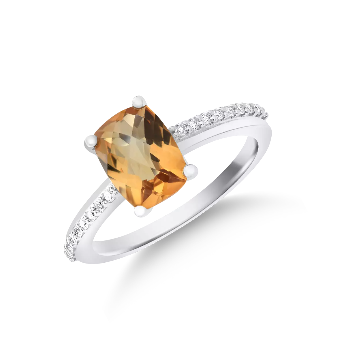 14K white gold ring with citrine of 1.188ct and diamonds of 0.095ct