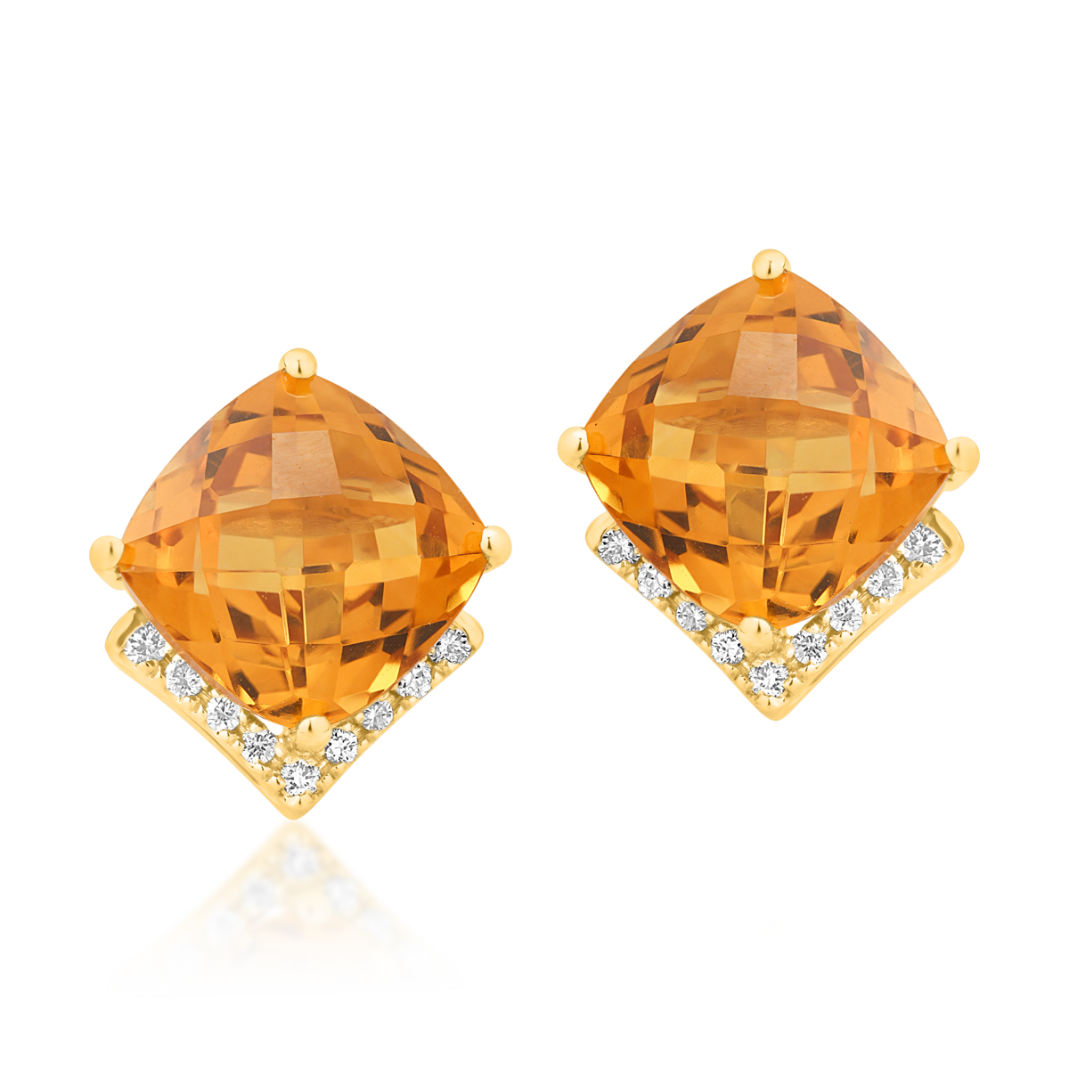 Cercei din aur galben de 18K cu citrine de 4.3ct si diamante de 0.1ct 0.1ct