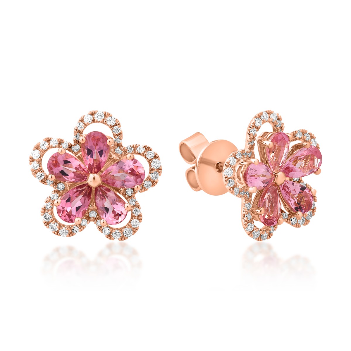 18K rózsaszín arany fülbevaló 1.9ct rózsaszín turmalinokkal és 0.29ct gyémántokkal