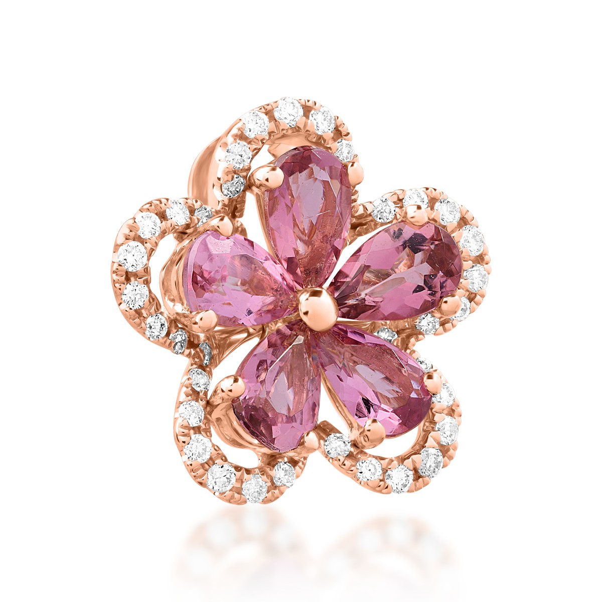 Pandantiv floare din aur roz de 18K cu turmaline roz de 0.9ct si diamante de 0.15ct