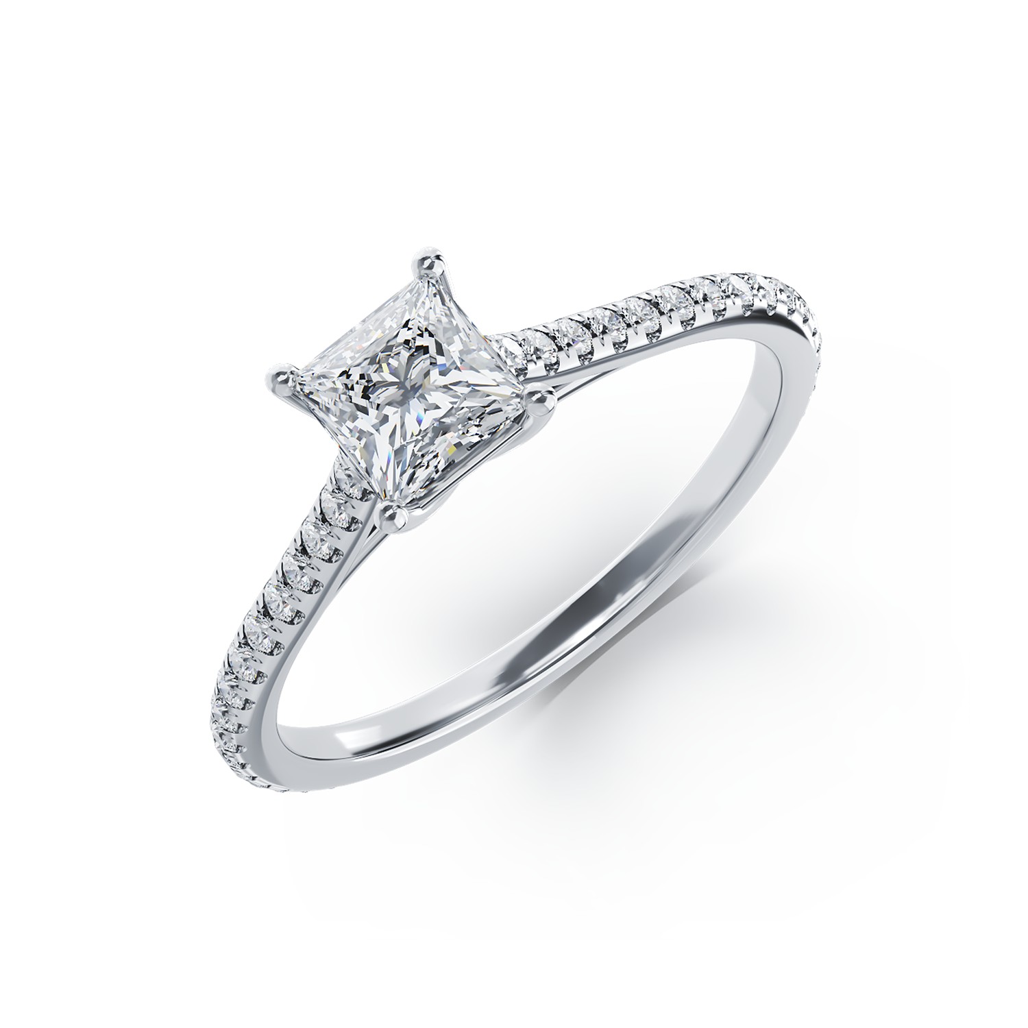 Годежен пръстен от бяло злато 18K с диамант 0.6гкт u диаманти 0.178гкт