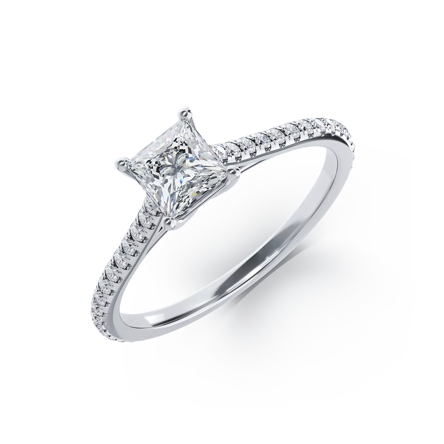 Pierścionek zaręczynowy z 18K białego złota, diament 0.61kr i diamenty 0.186kr