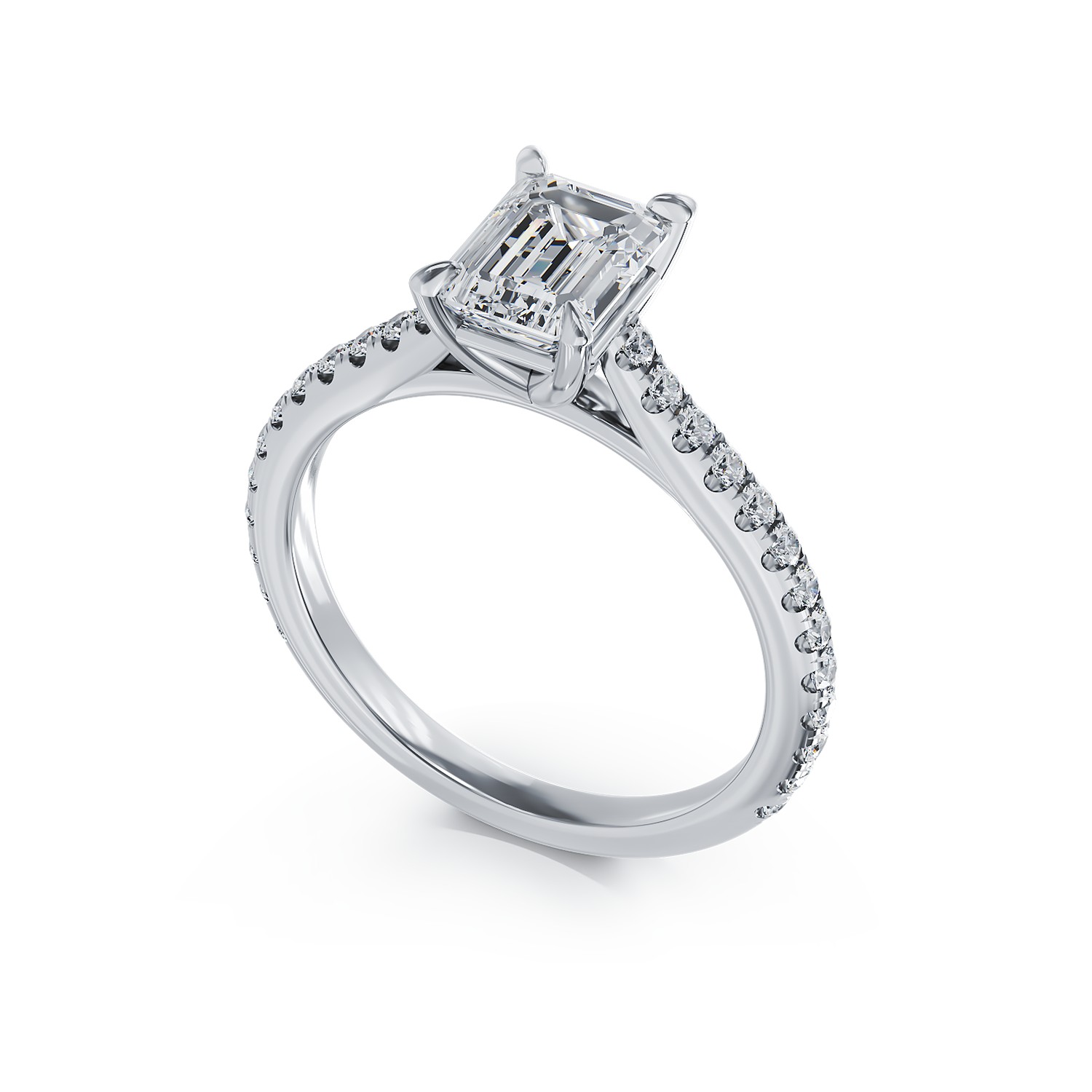 Inel de logodna din aur alb de 18K cu diamant de 1.2ct si diamante de 0.285ct