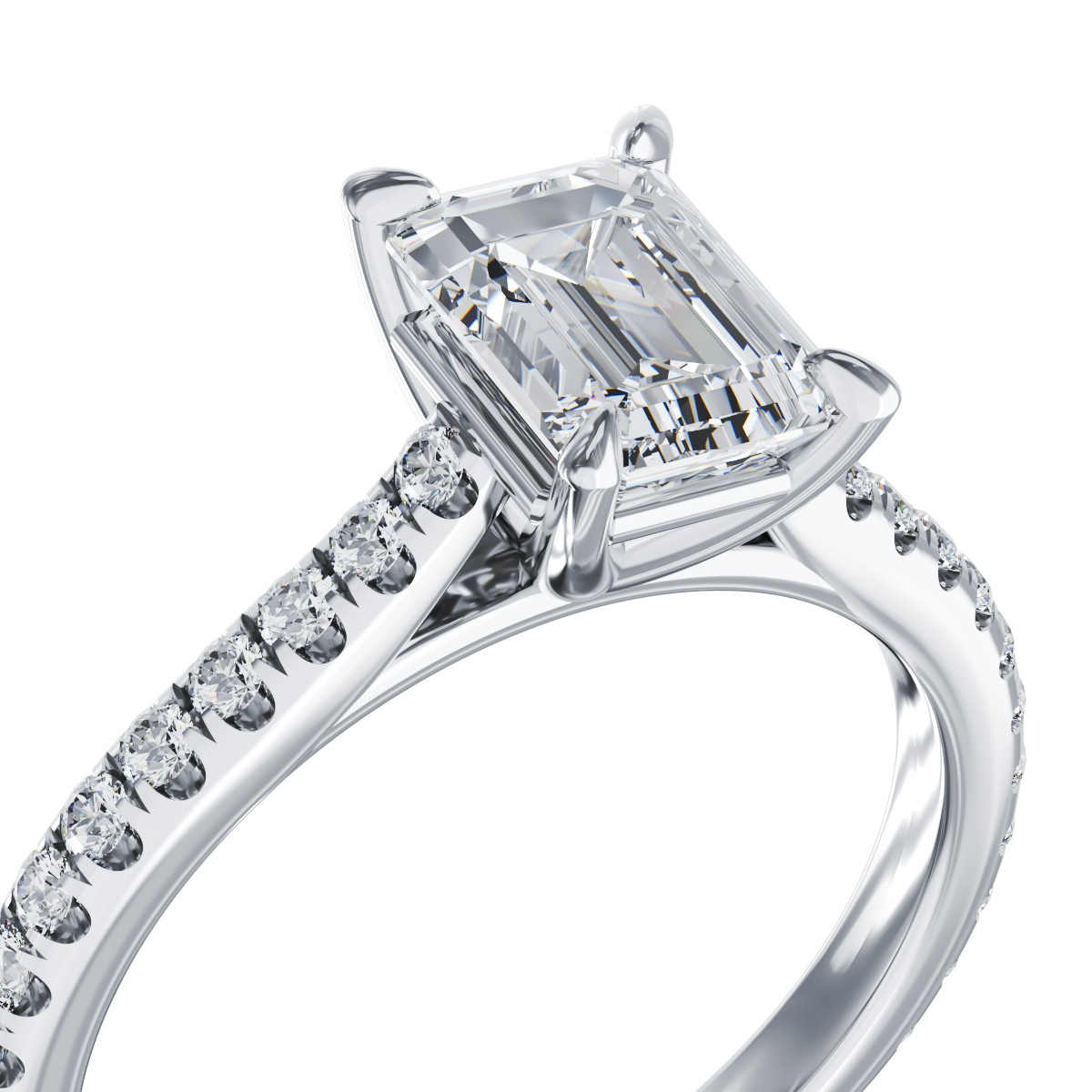 Inel de logodna din aur alb de 18K cu diamant de 1.2ct si diamante de 0.285ct