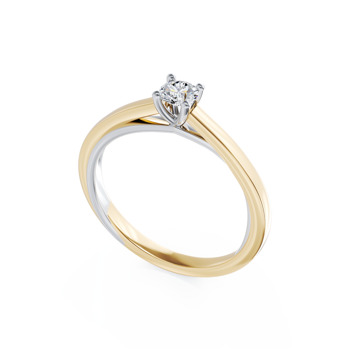 Годежен пръстен от 18K бяло-жълто злато с диамант пасианс 0.19ct