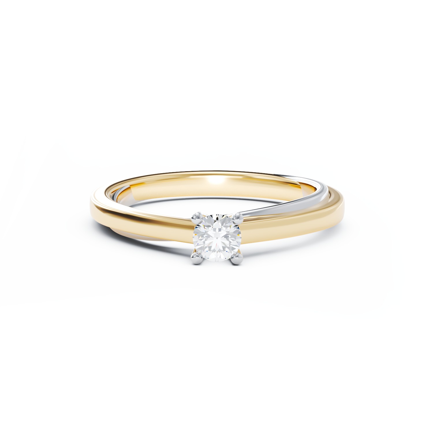 18K white-yellow gold engagement ring with 0.19ct solitaire diamond