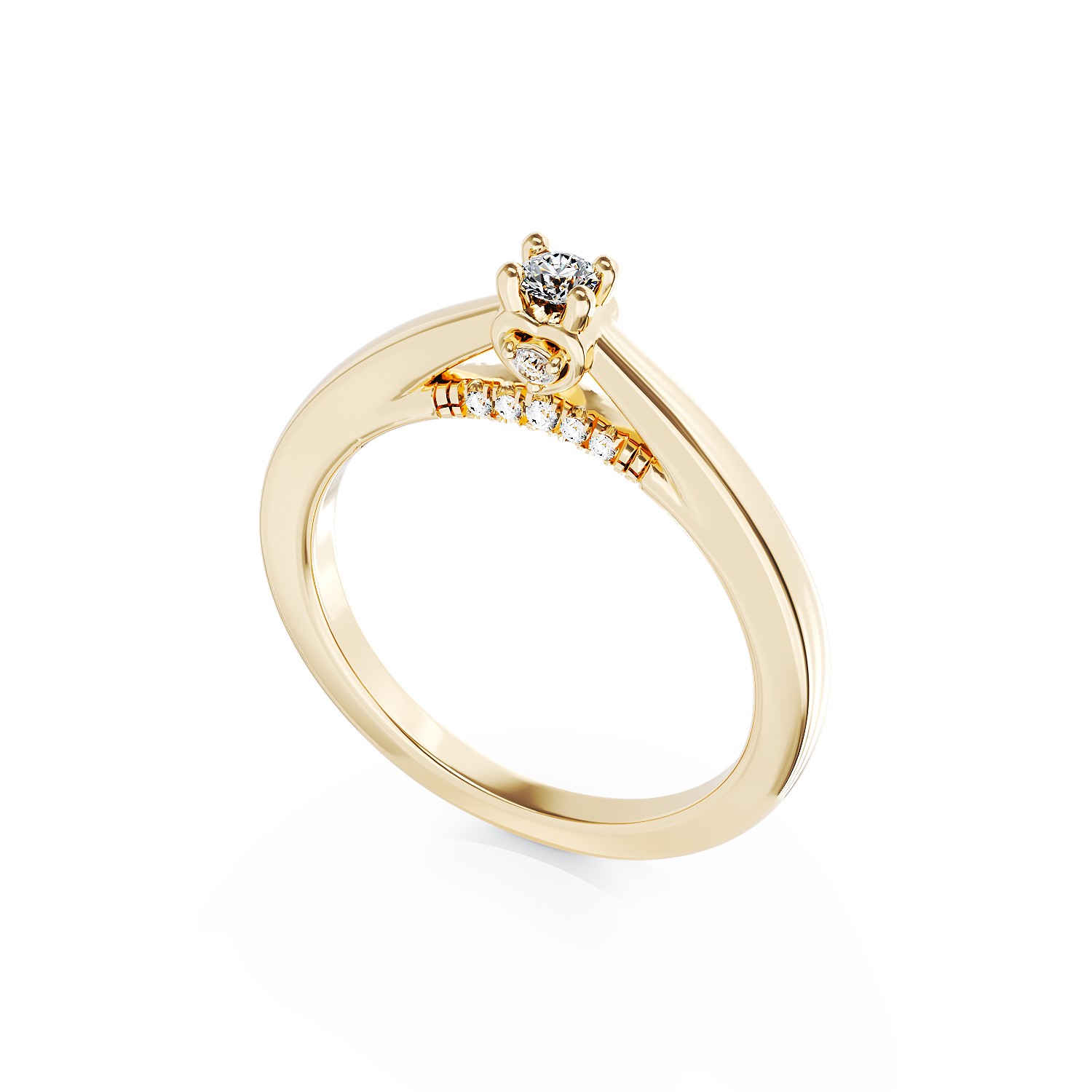 Inel de logodna din aur galben de 18K cu diamant de 0.07ct si diamante de 0.09ct