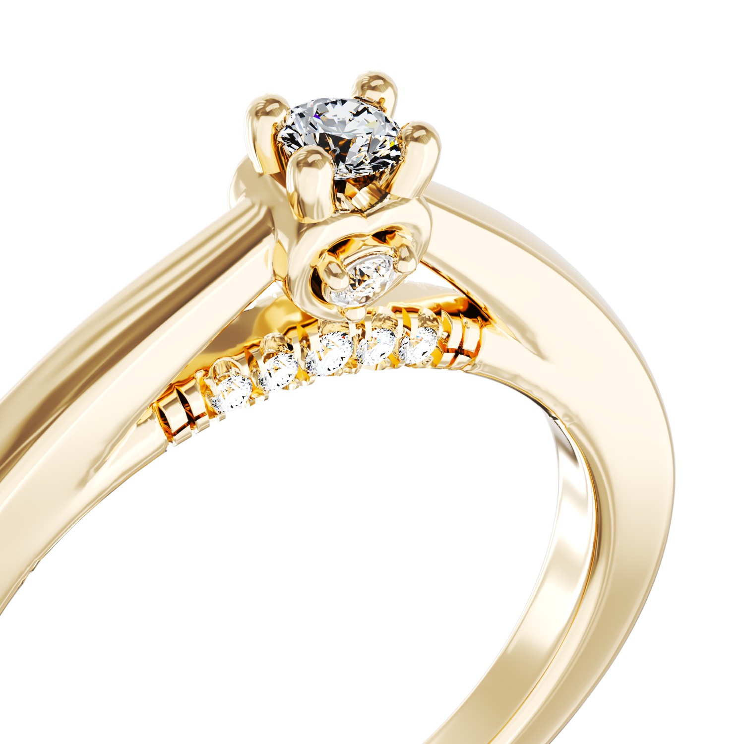18K sárga arany eljegyzési gyűrű 0.07ct gyémánttal és 0.09ct gyémántokkal