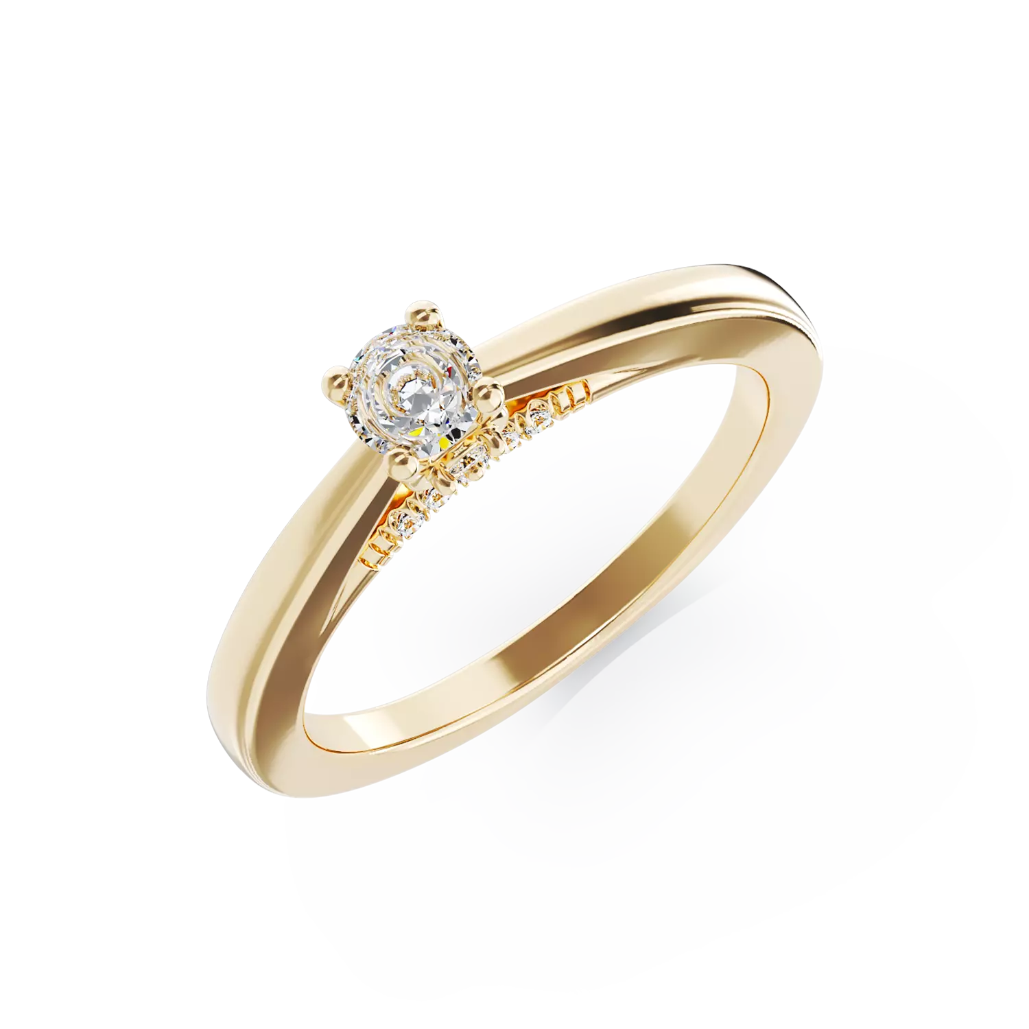 Годежен пръстен от 18K жълто злато с 0.19ct диамант и 0.05ct диаманти