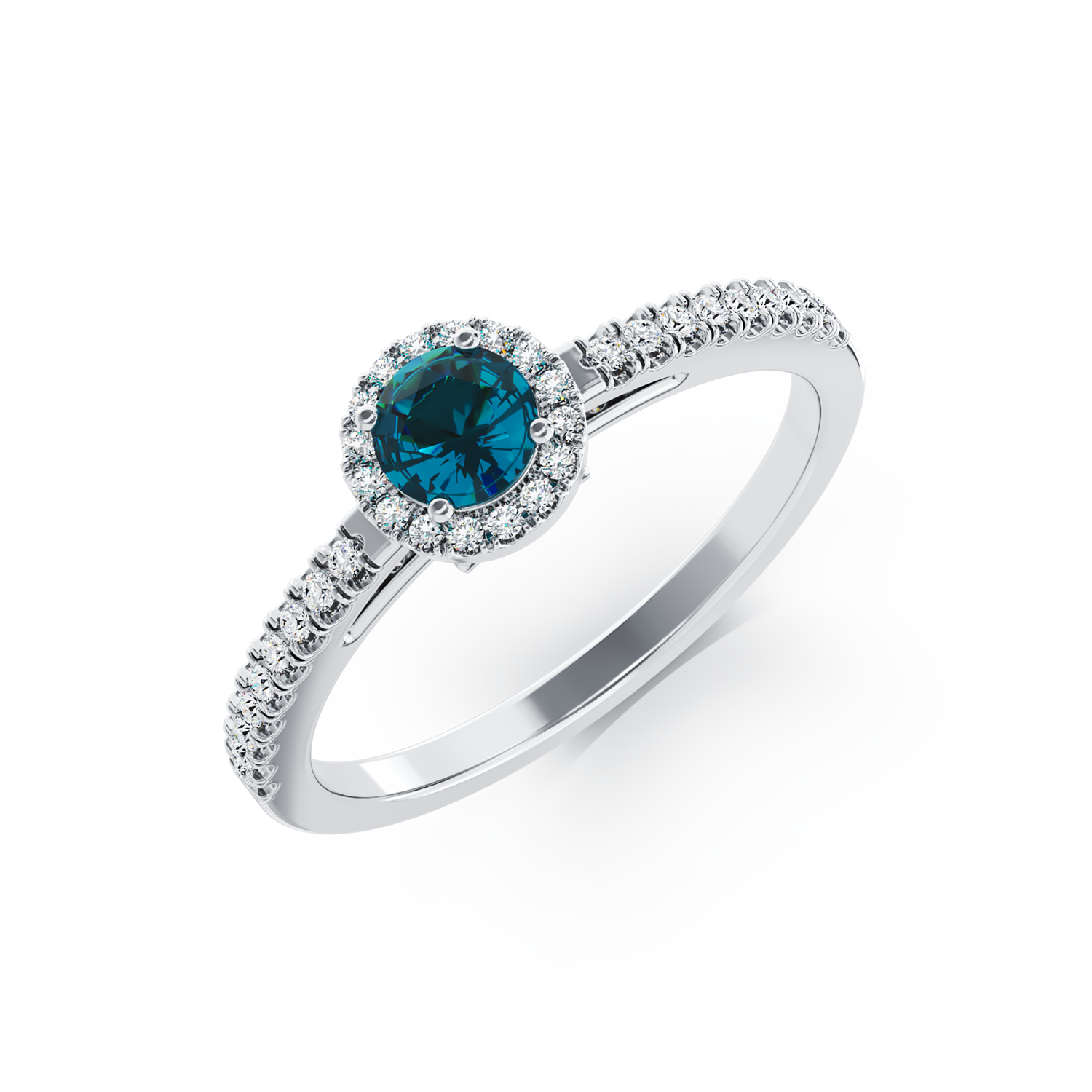 Pierścionek zaręczynowy z 18K białego złota z 0.22ct niebieskim diamentem i 0.18ct bezbarwnymi diamentami