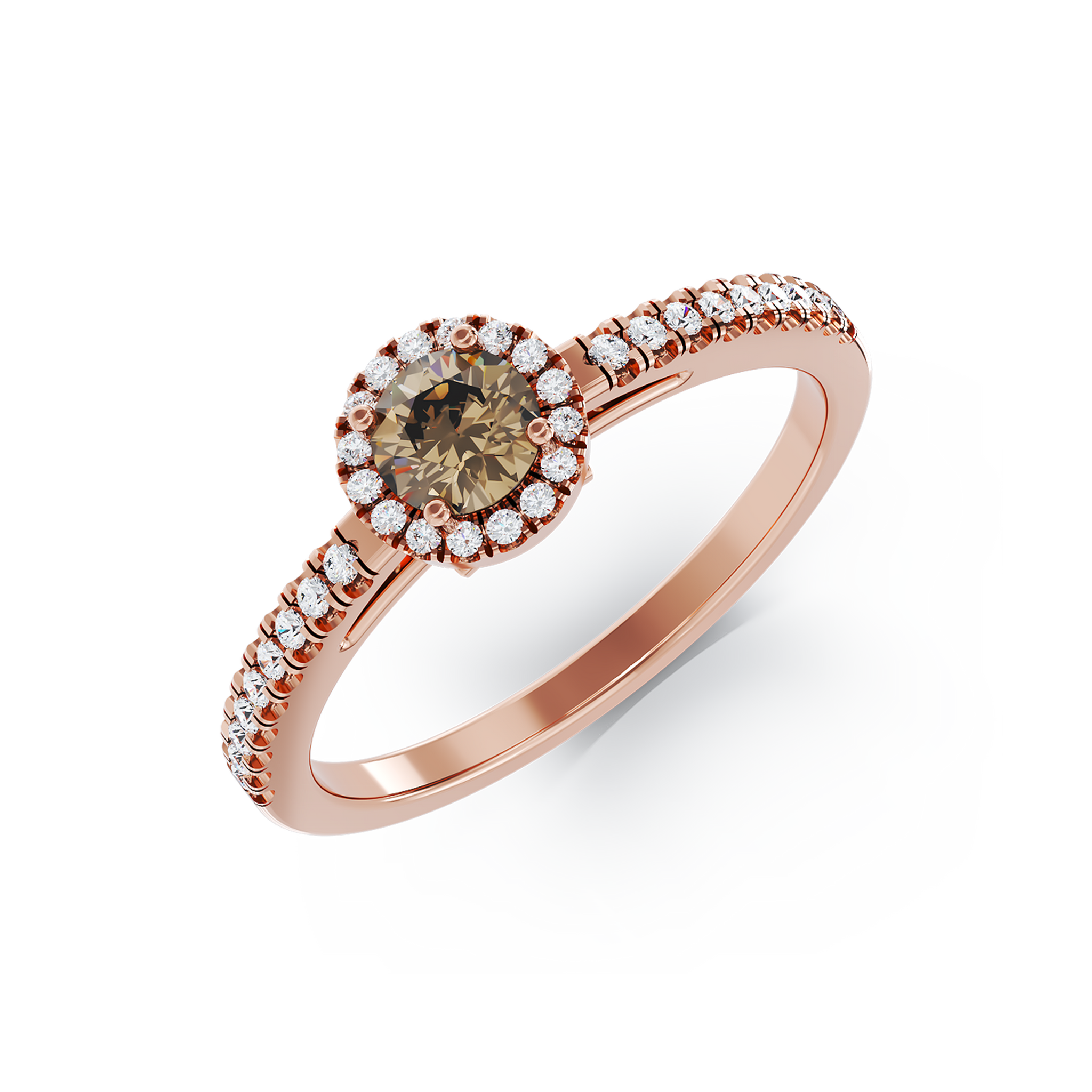 Pierścionek zaręczynowy z 18K różowego złota z 0.31ct brązowym diamentem i 0.19ct diamentem