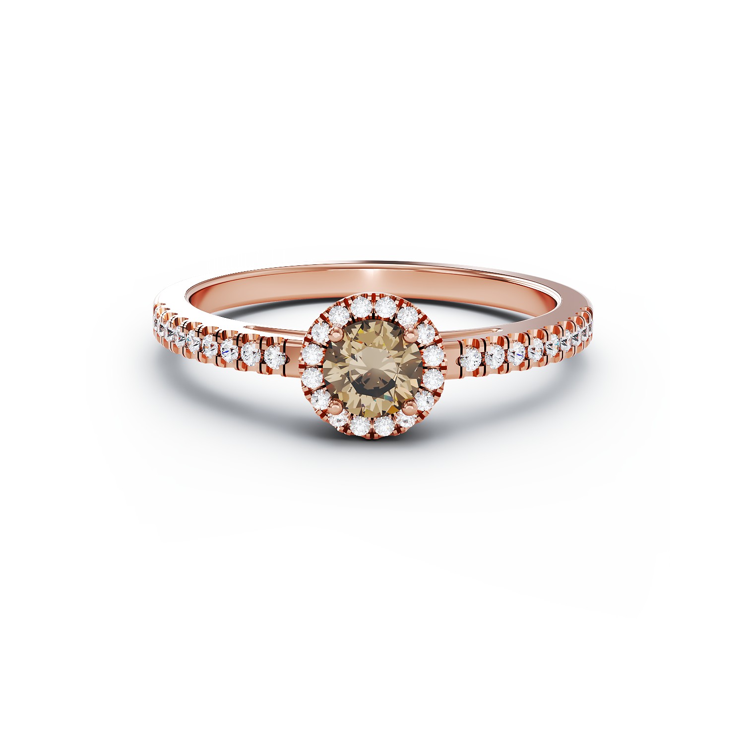 Inel de logodna din aur roz de 18K cu diamant maro de 0.31ct si diamante de 0.19ct