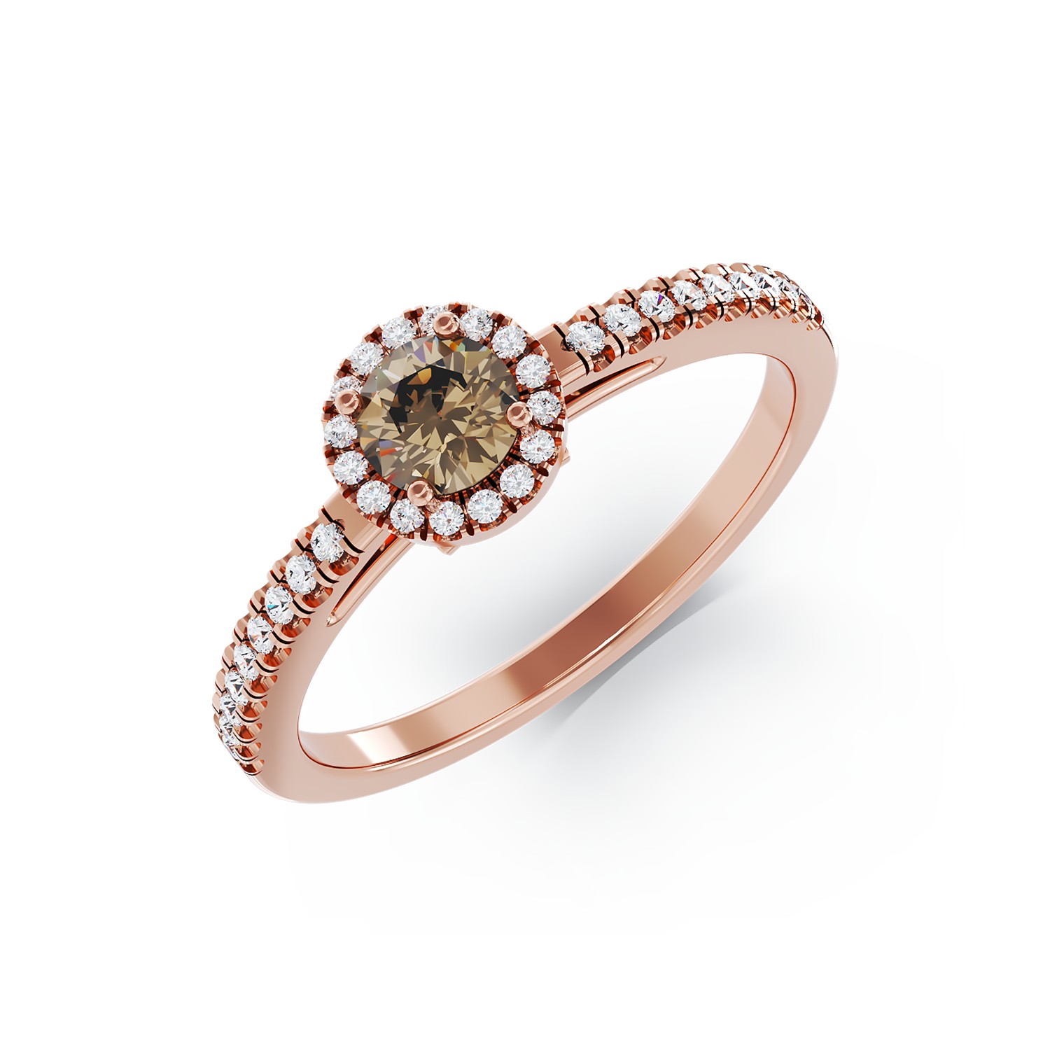 Inel de logodna din aur roz de 18K cu diamant maro de 0.51ct si diamante de 0.21ct