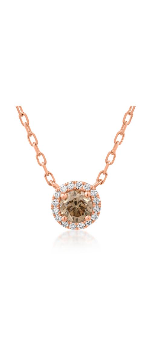 18K rose gold necklace with pendant with brown diamond of 0.31ct and clear diamonds of 0.05ct