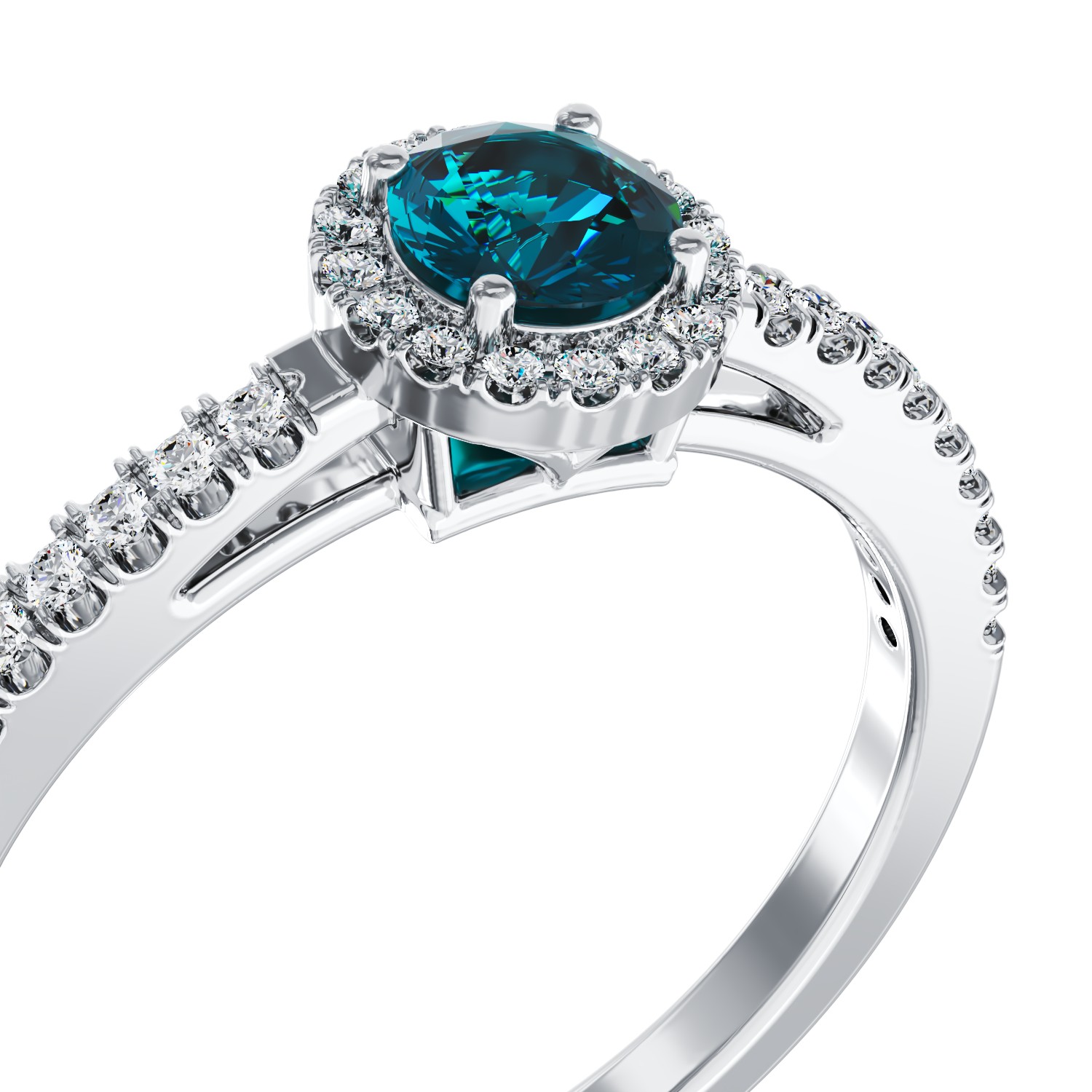 Годежен пръстен от 18K бяло злато с 0.51ct син диамант и 0.22ct прозрачни диаманти