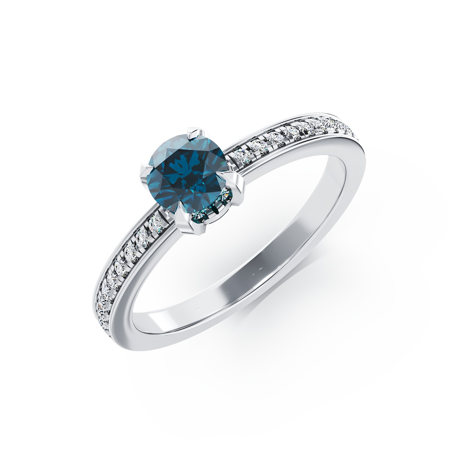 Inel de logodna din aur alb de 18K cu diamant albastru de 0.52ct si diamante de 0.2ct
