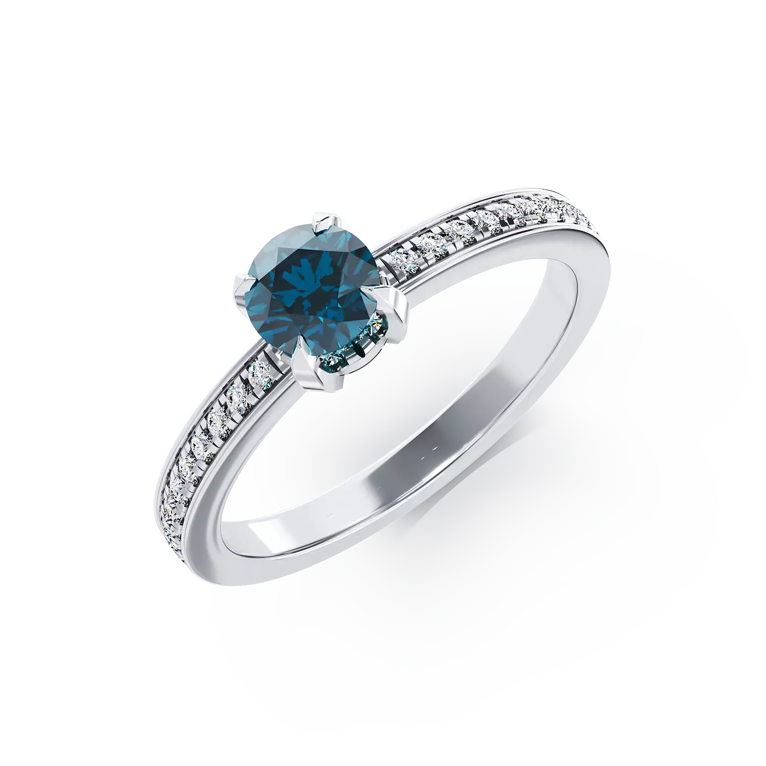 Inel de logodna din aur alb de 18K cu diamant albastru de 0.51ct si diamante de 0.2ct