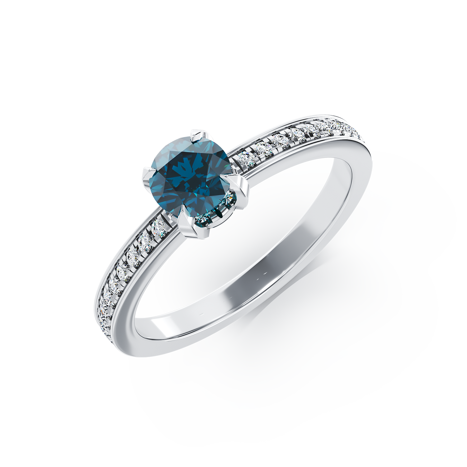 Pierścionek zaręczynowy z 18-karatowego białego złota z 0,51-karatowym niebieskim diamentem i 0,2-karatowym diamentem