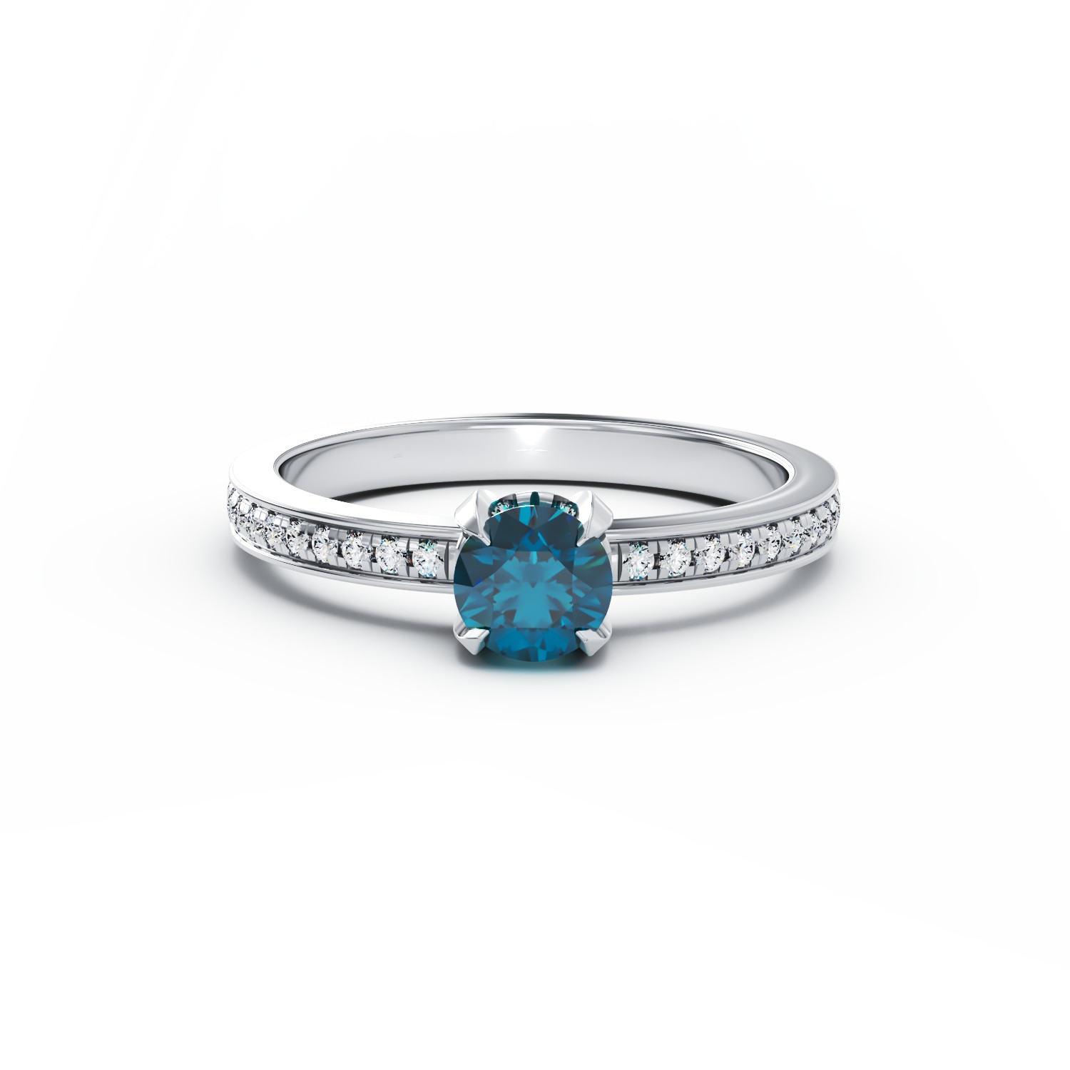 Pierścionek zaręczynowy z 18-karatowego białego złota z 0,51-karatowym niebieskim diamentem i 0,2-karatowym diamentem