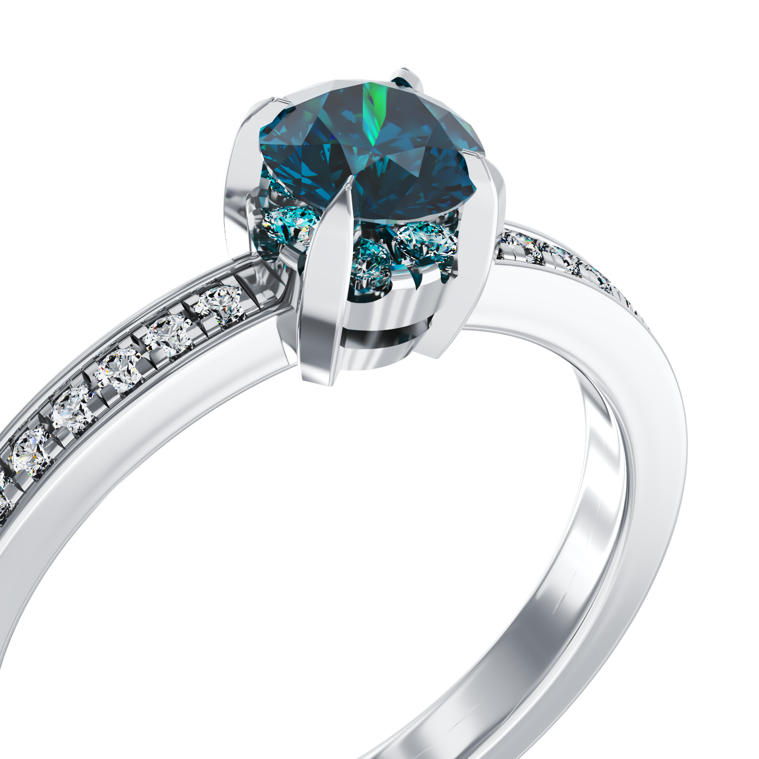 18K fehérarany eljegyzési gyűrű 0.51ct kék gyémánttal és 0.2ct gyémántokkal