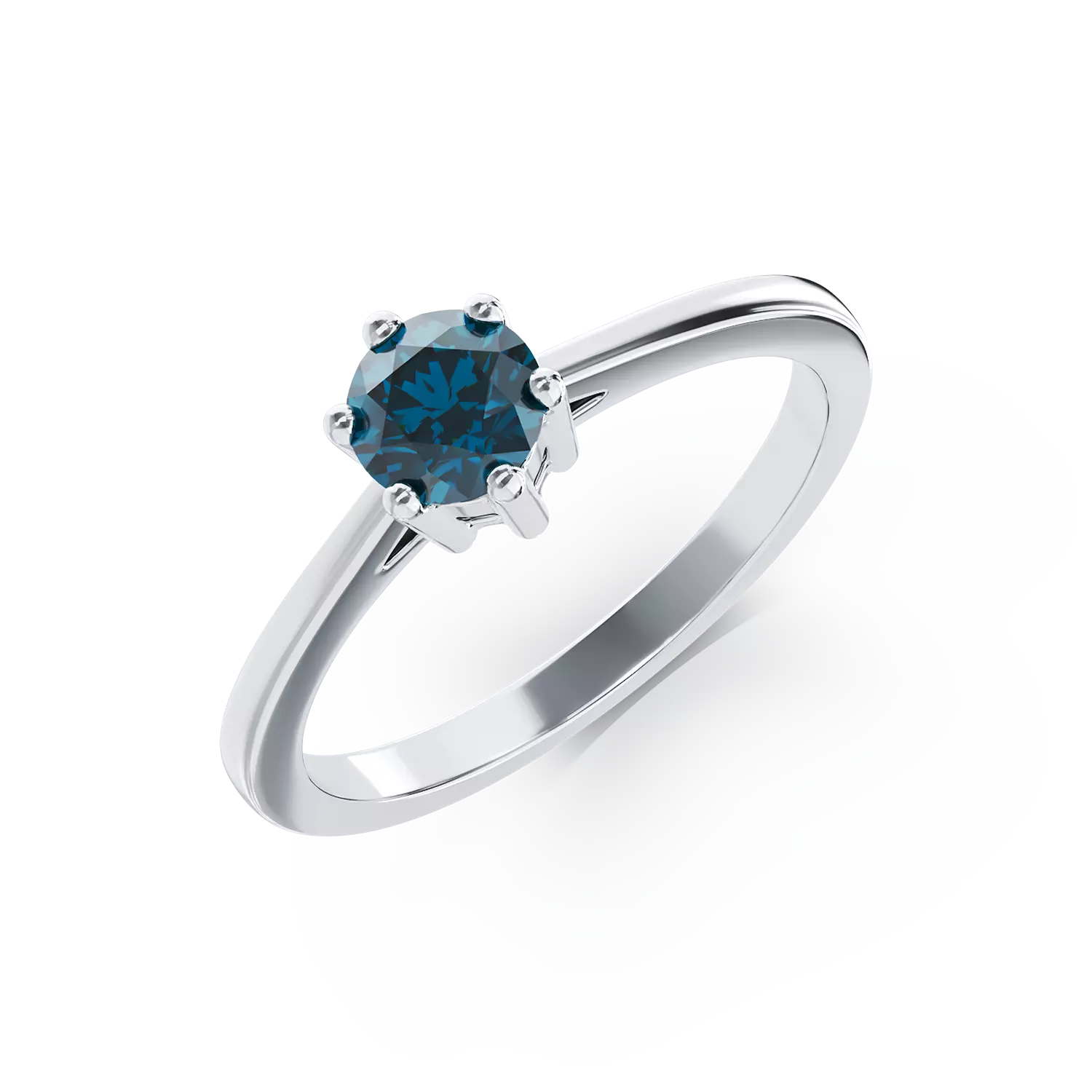 Inel de logodna din aur alb de 18K cu diamant albastru de 0.51ct