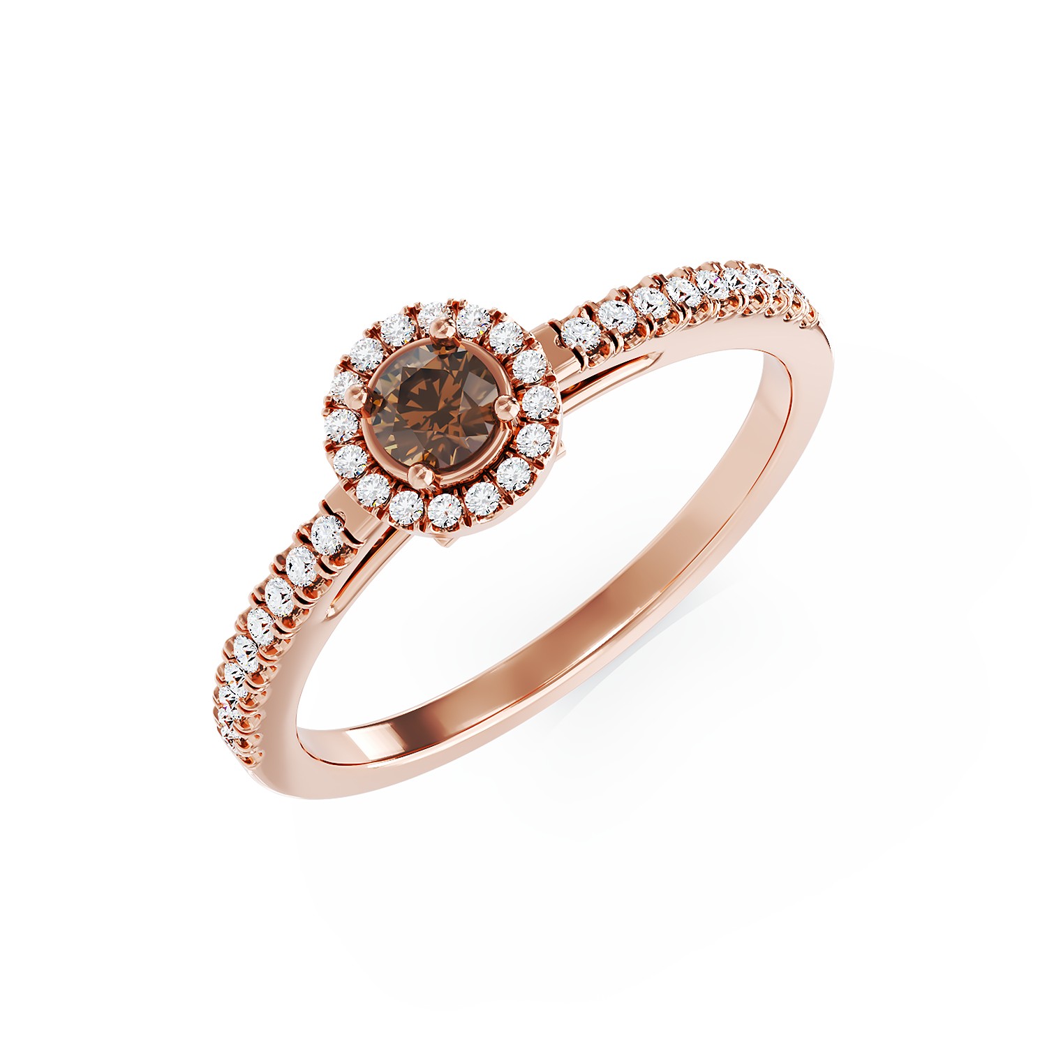 Годежен пръстен от 18K розово злато с кафяв диамант от 0.19ct и диаманти от 0.18K